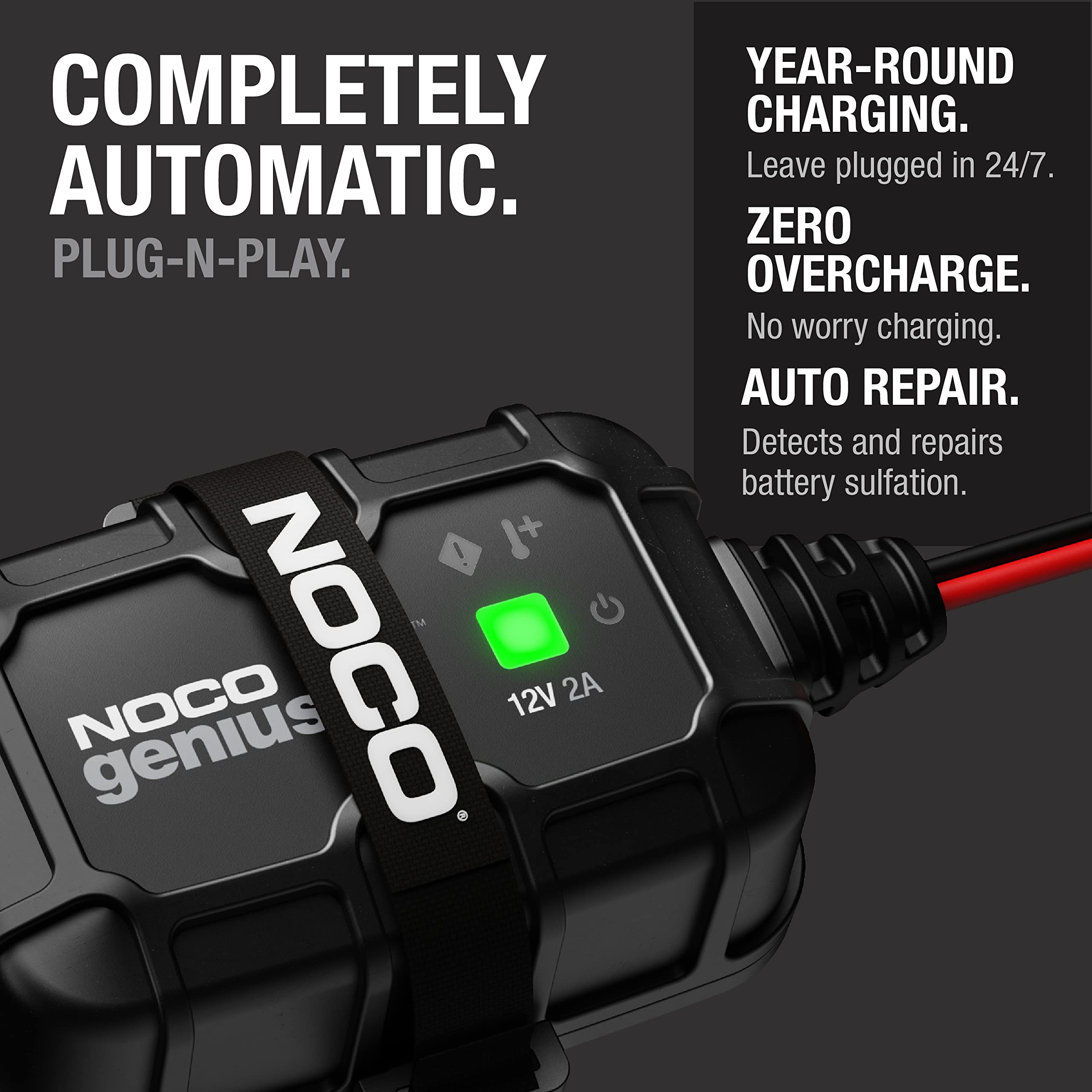 NOCO GENIUS2D: 2A 12V Smart Onboard Battery Charger - Direct-Mount Automatic Maintainer, Trickle Charger & Desulfator with Overcharge Protection & Temperature Compensation – For Lead-Acid Batteries