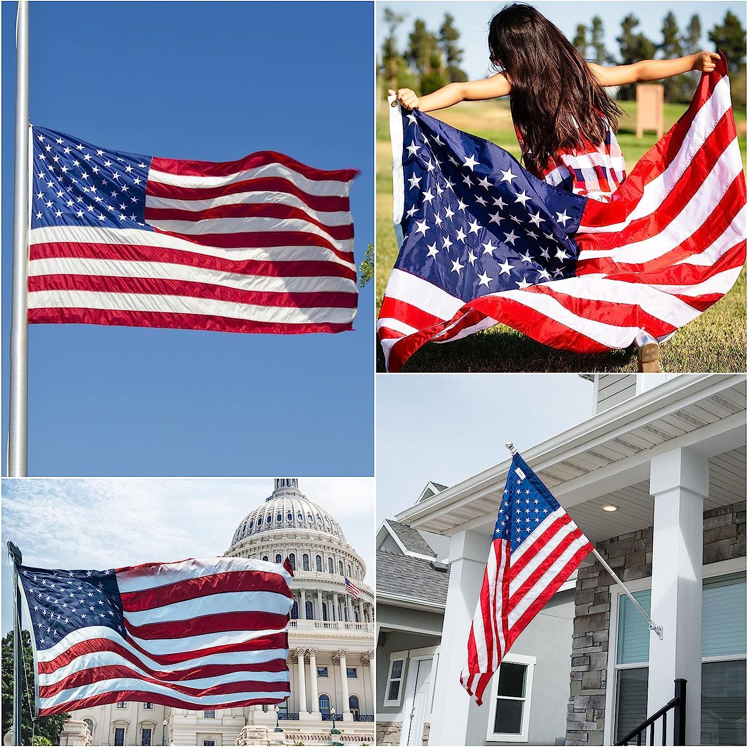 American Flags for Outside 3x5, Heavy Duty American Flag with Embroidered Stars, Thicken Nylon US Flag with Sewn Stripes Brass Grommets US Flags 3x5 Outdoor Made in USA High Wind All Weather Flags