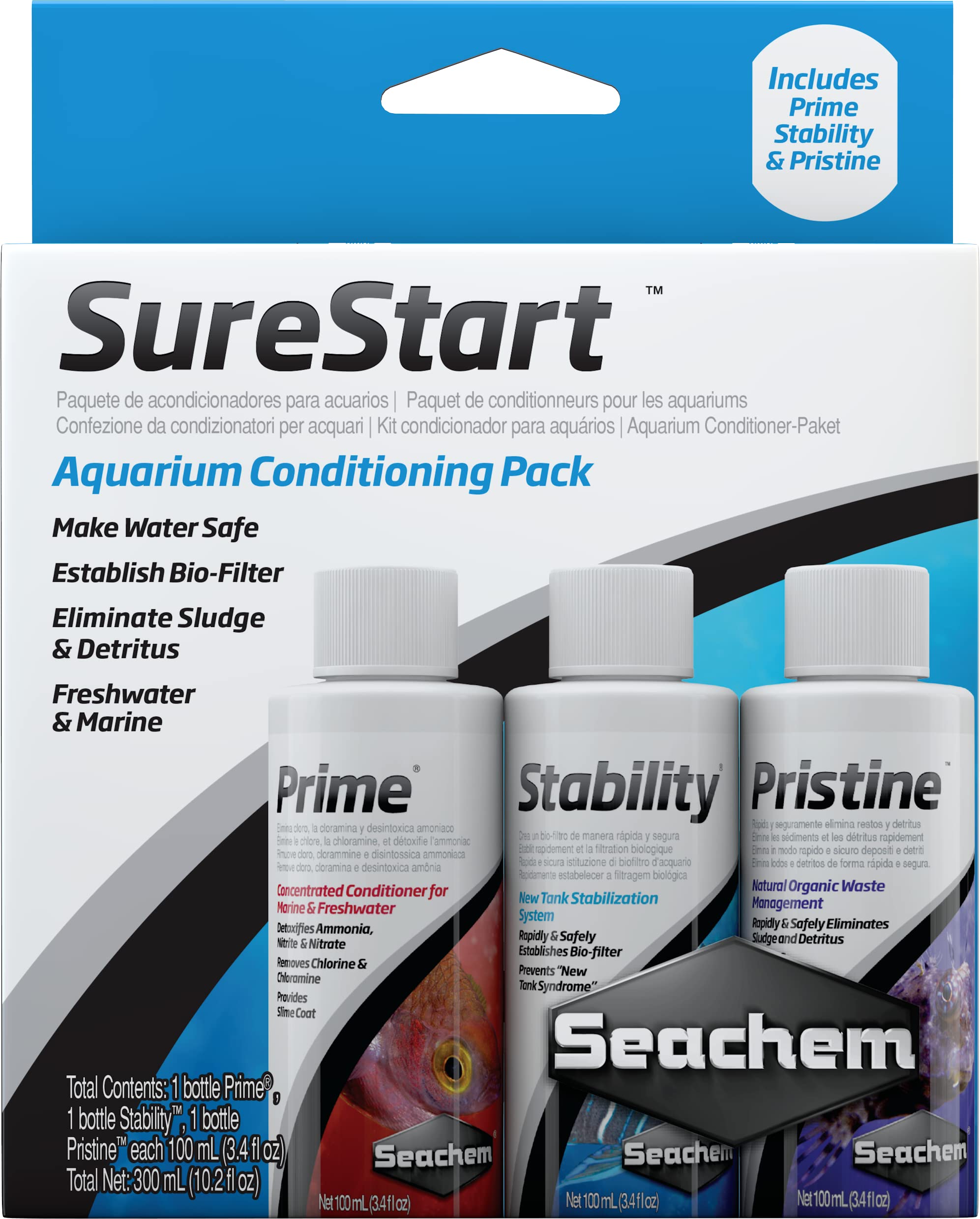 Seachem SureStart- 3 100 ml. Pack, Aquarium Conditioning Pack for Freshwater & Marine.