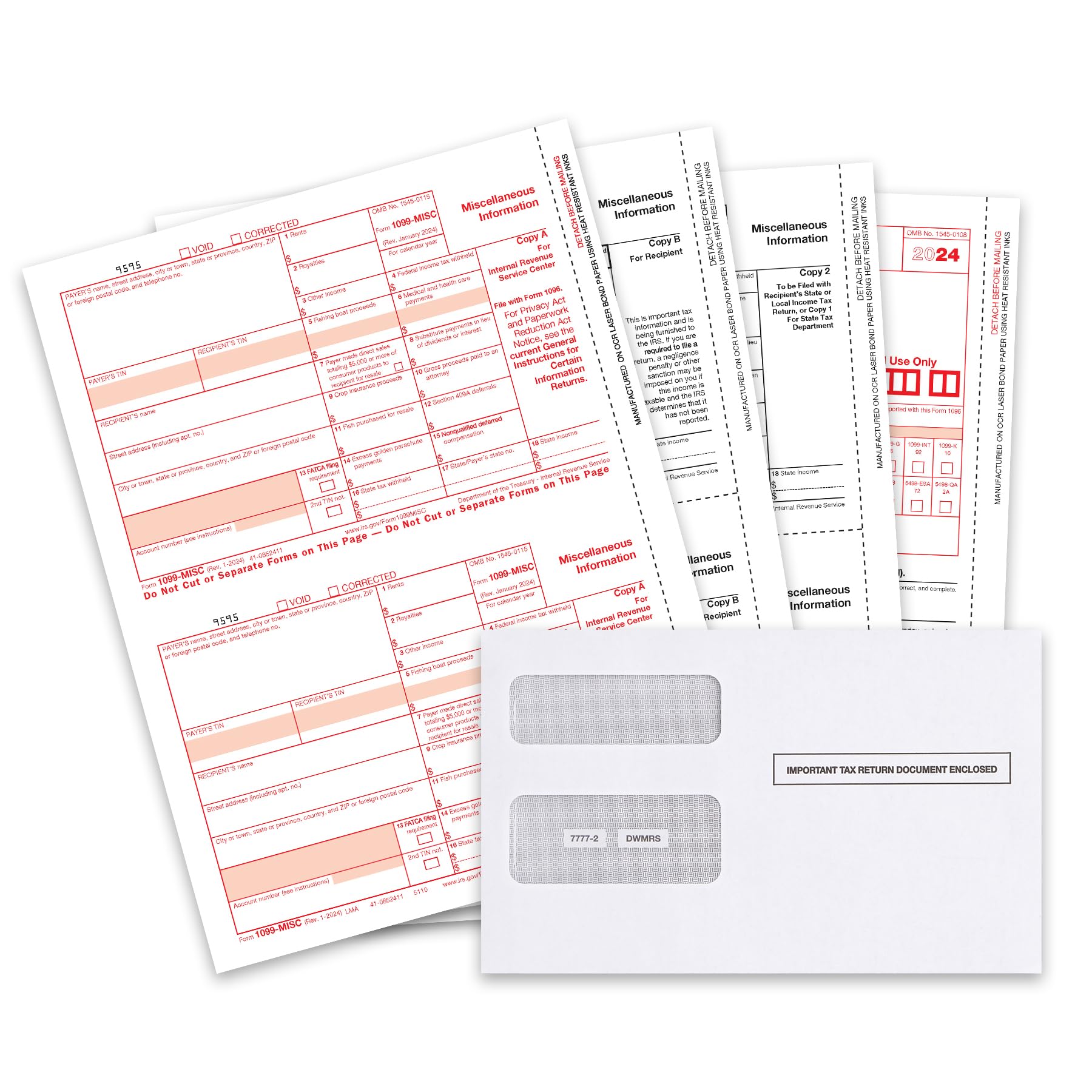 1099 MISC Forms 2024, 4 Part Tax Forms Kit, 25 Vendor Kit of Laser Forms, Compatible with QuickBooks and Accounting Software, 25 Self Seal Envelopes Included