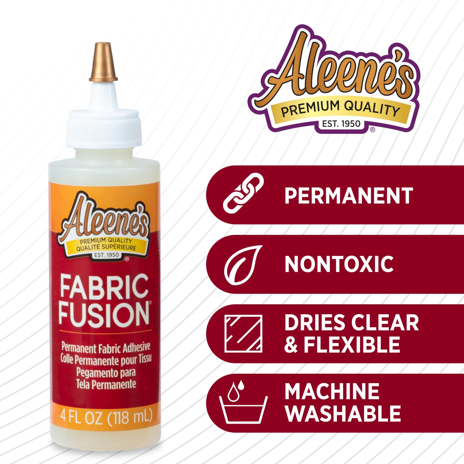 Aleene's Fabric Fusion Glue 4 oz, Permanent and Washable Adhesive, No-Sew Fabric Glue for Clothing, Denim, Polyester, Cotton, Flannel Materials, Dries Flexible
