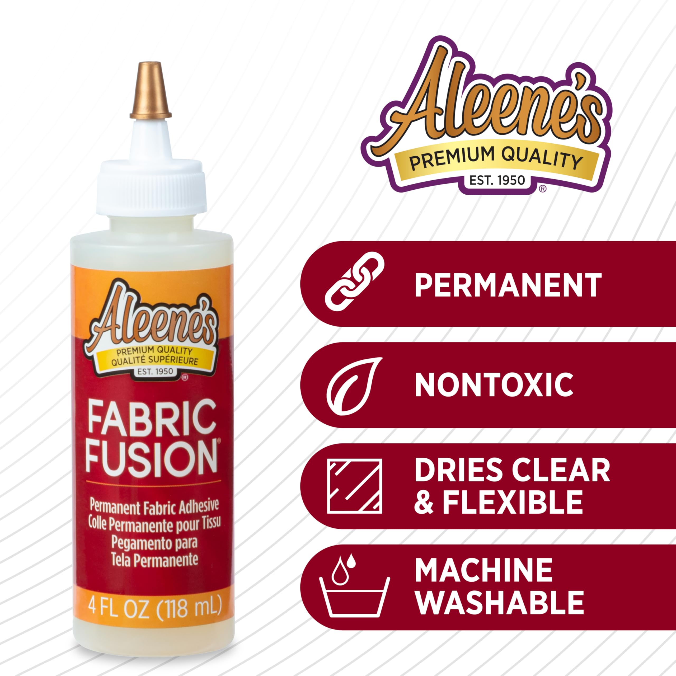 Aleene's Fabric Fusion Glue 4 oz, Permanent and Washable Adhesive, No-Sew Fabric Glue for Clothing, Denim, Polyester, Cotton, Flannel Materials, Dries Flexible