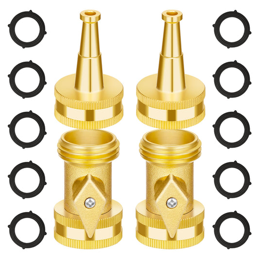 AUTOMAN Brass Hose Nozzle - High Pressure Jet Nozzle 4 Count (2 Set), Heavy Duty Water Hose Sprayer Sweeper with Hose Shutoff Valve, 3/4” GHT Nozzles for Garden Hose, Car Wash, Extra 10 Rubber Washers