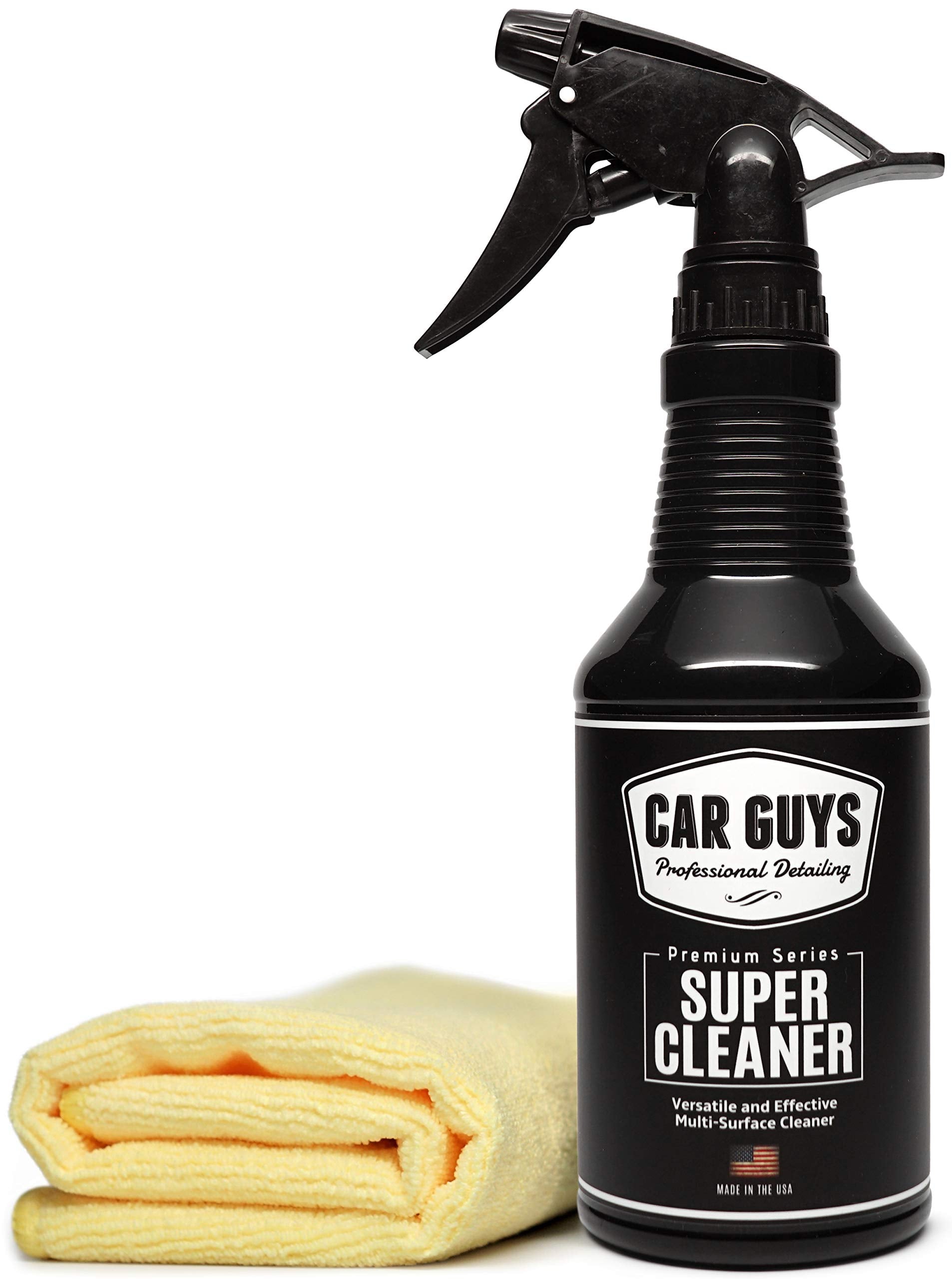 CAR GUYS Super Cleaner | Effective Car Interior Cleaner | Leather Car Seat Cleaner | Stain Remover for Carpet, Upholstery, Fabric, and Much More! | 18 Oz Kit with Microfiber Towel