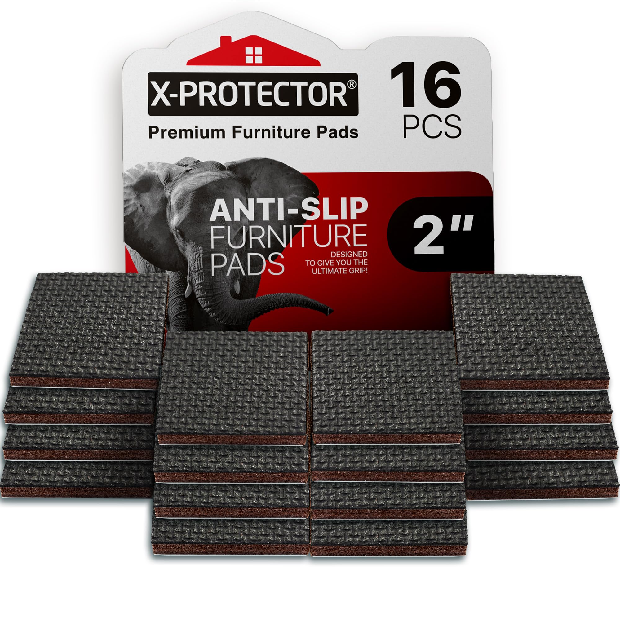 X-PROTECTOR وسادات أثاث غير قابلة للانزلاق - 16 قطعة من مقابض الأثاث الممتازة مقاس 2 بوصة! أقدام أثاث مطاطية ذاتية اللصق - وسادات أثاث مثالية مانعة للانزلاق لحماية الأرضيات - حافظ على الأثاث في مكانه!