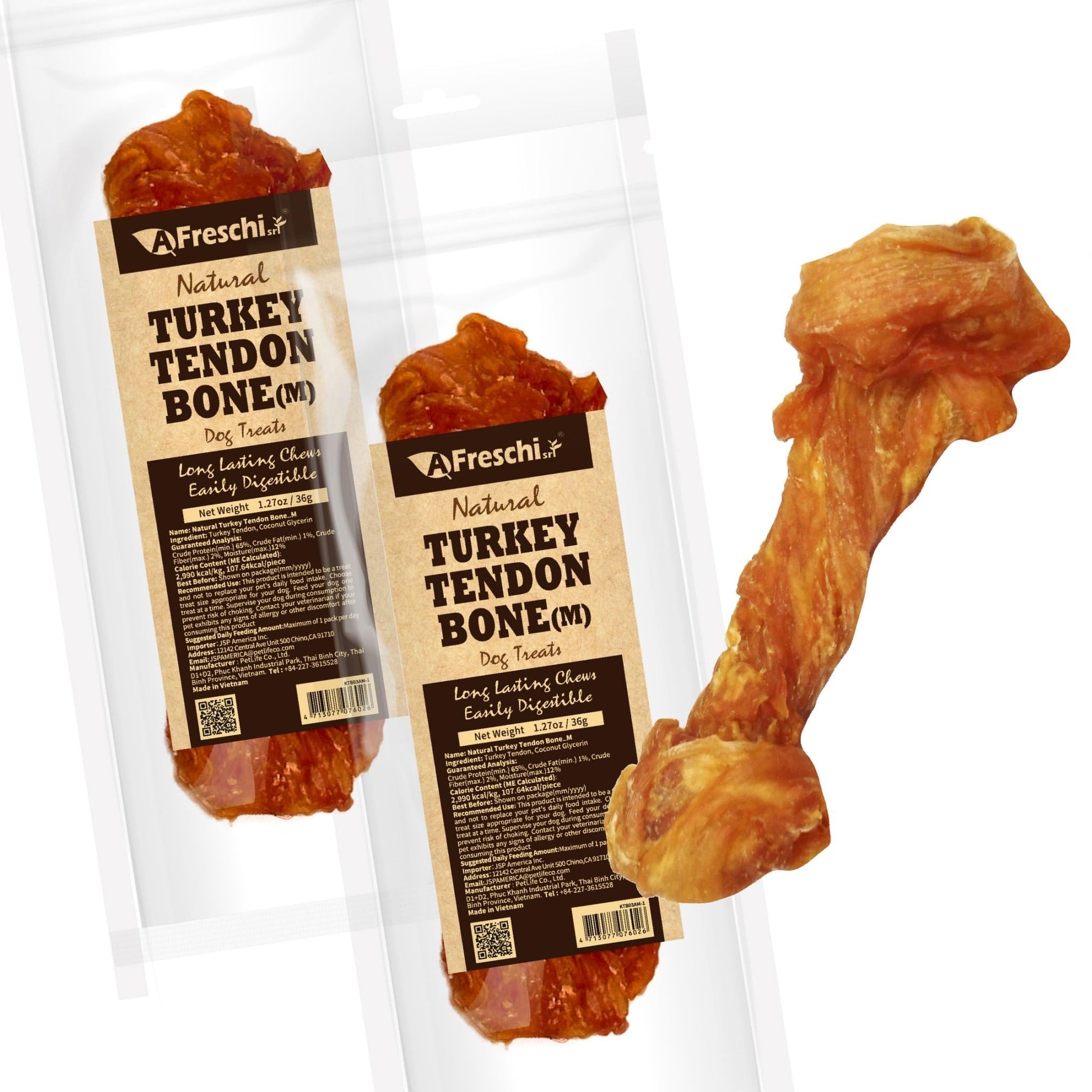 Afreschi Turkey Tendon for Dogs, Dog Treats for Signature Series, All Natural Human Grade Puppy Chew, Ingredient Sourced from USA, Hypoallergenic, Rawhide alternative, 4 Units/Pack Ring (Small)