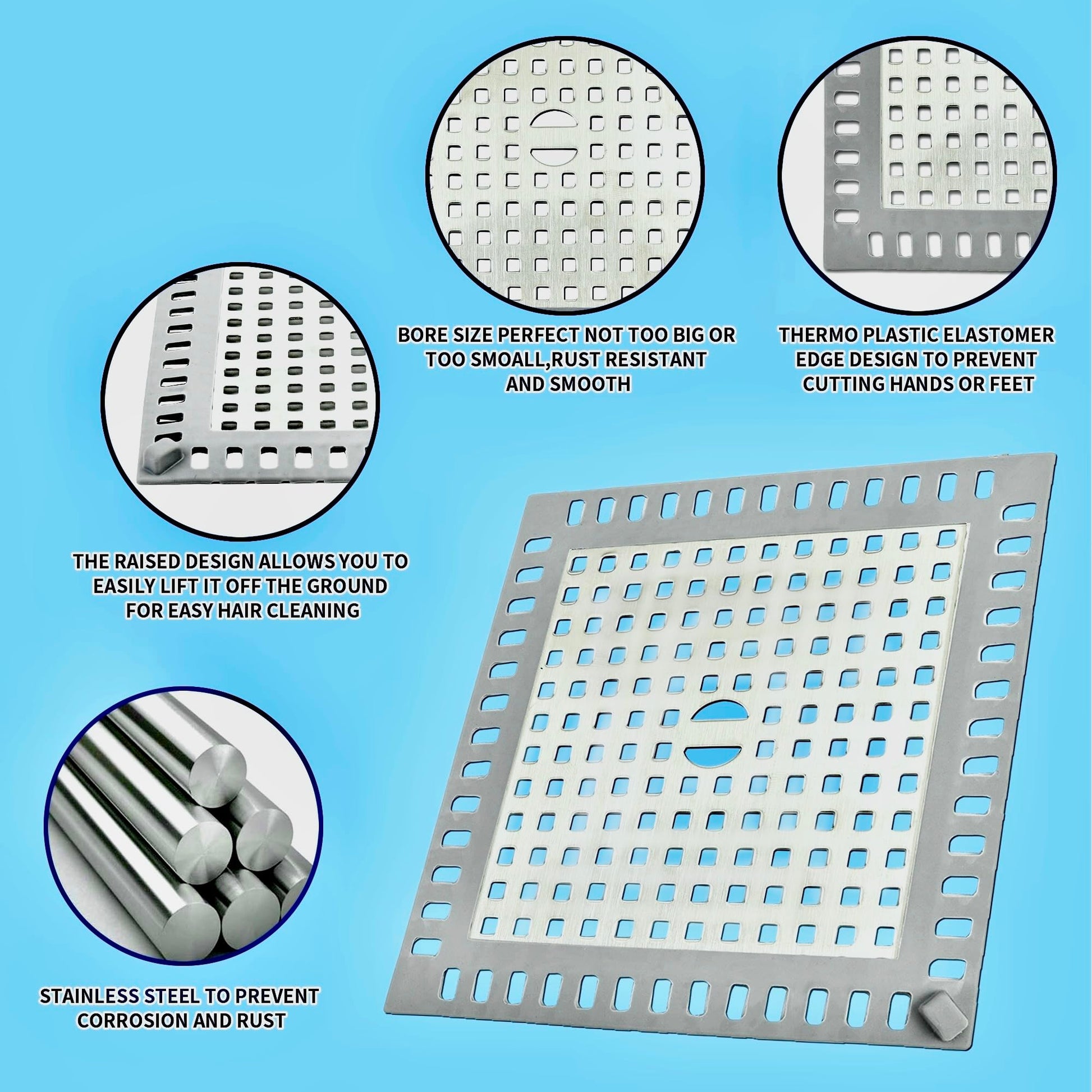 Cynn Select Shower Drain Hair Catcher,2PCS,4.72'',Flat Drain Hair Catcher,Shower Drain Cover/Filter, Bathroom/Kitchen Sink Drain Strainer,Stainless Steel and TPE