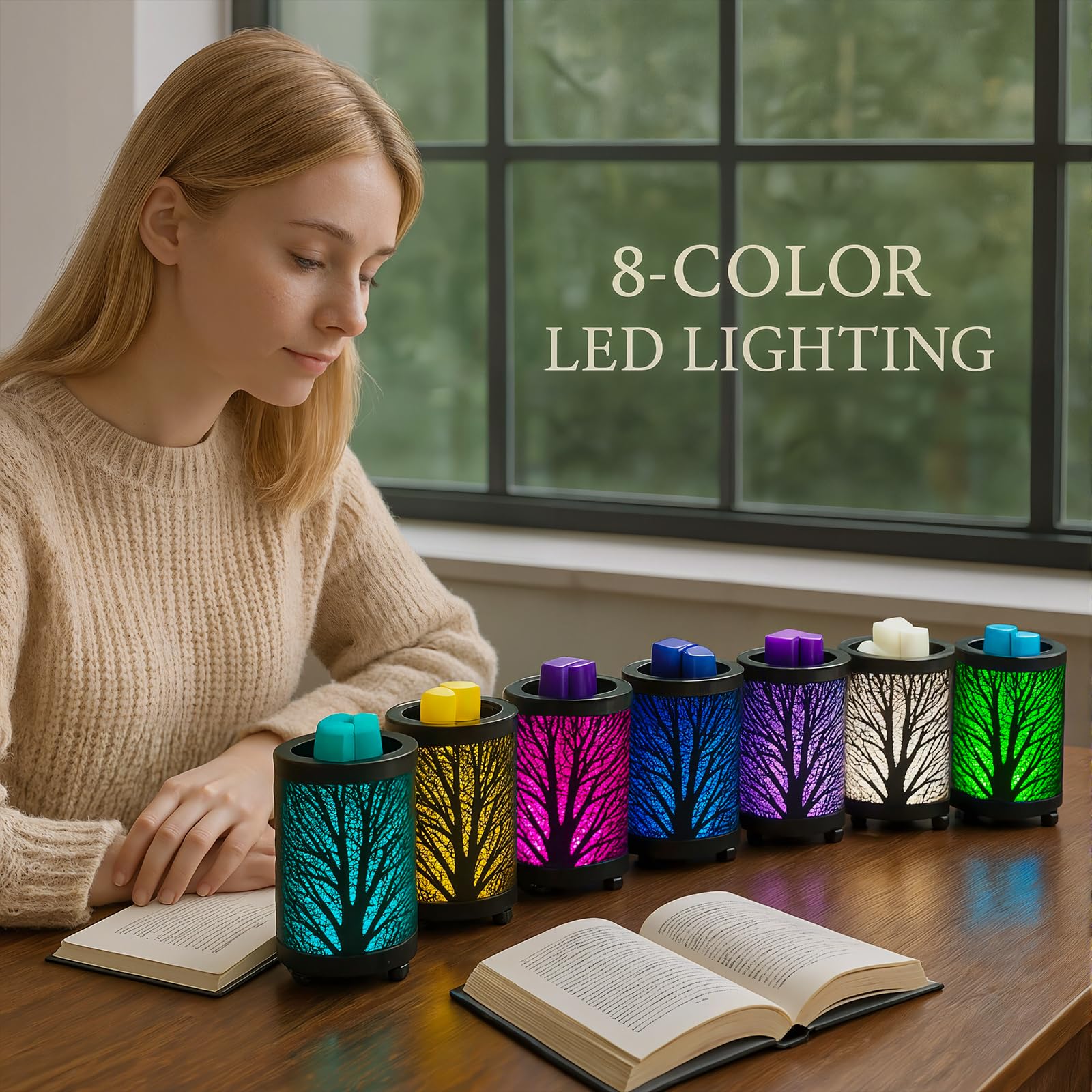 Leyoue Electric Wax Melt Warmer PTC Heating Plate with 7 Colors LED Changing Light Wax Warmer Fragrance Warmer for Home Office Gifts & Decor(Black Forest)