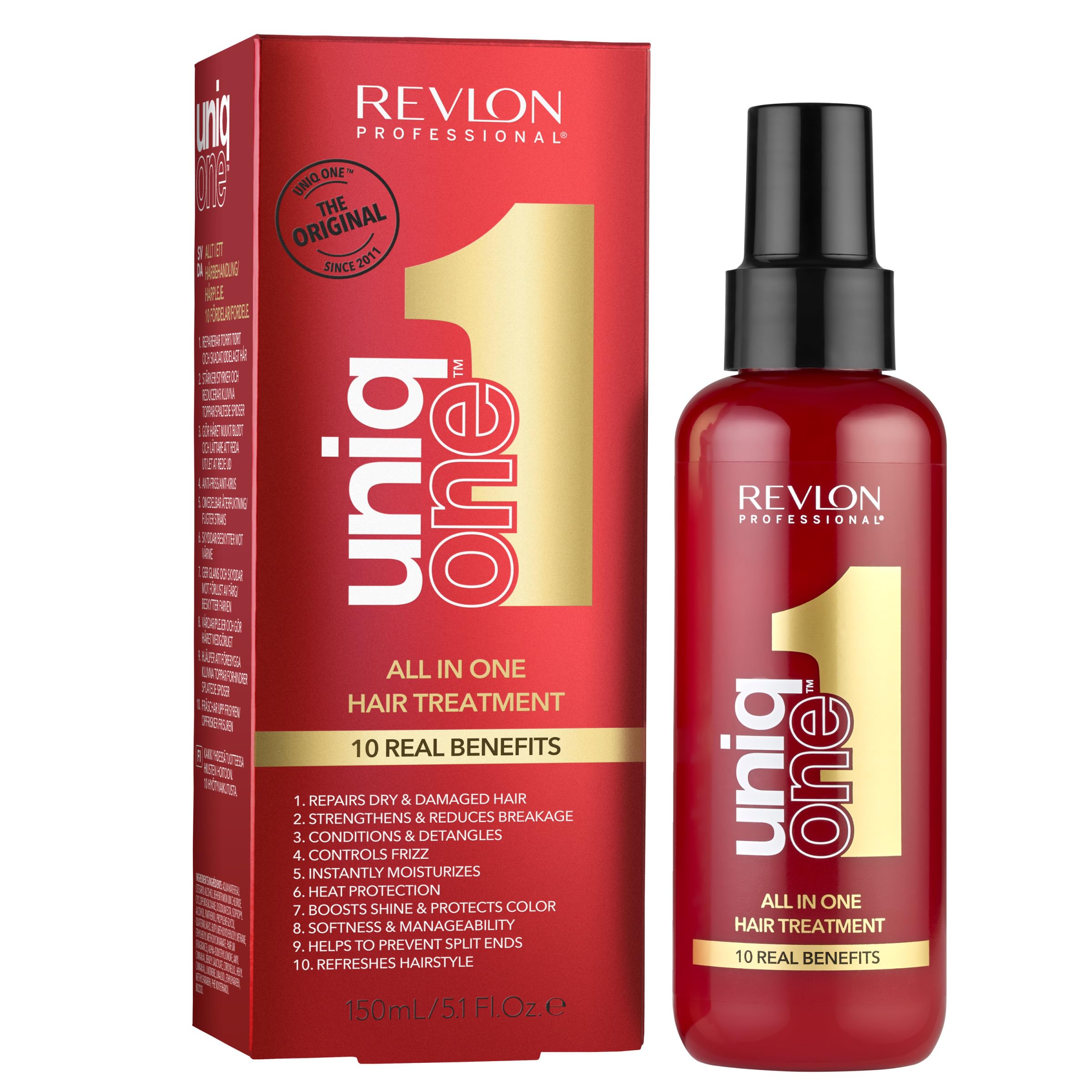 REVLON PROFESSIONAL UniqOne Feuchtigkeitsspendende Leave-In-Behandlung, Reparatur für strapaziertes Haar, Klassischer Duft, 150 ml (1er-Pack)