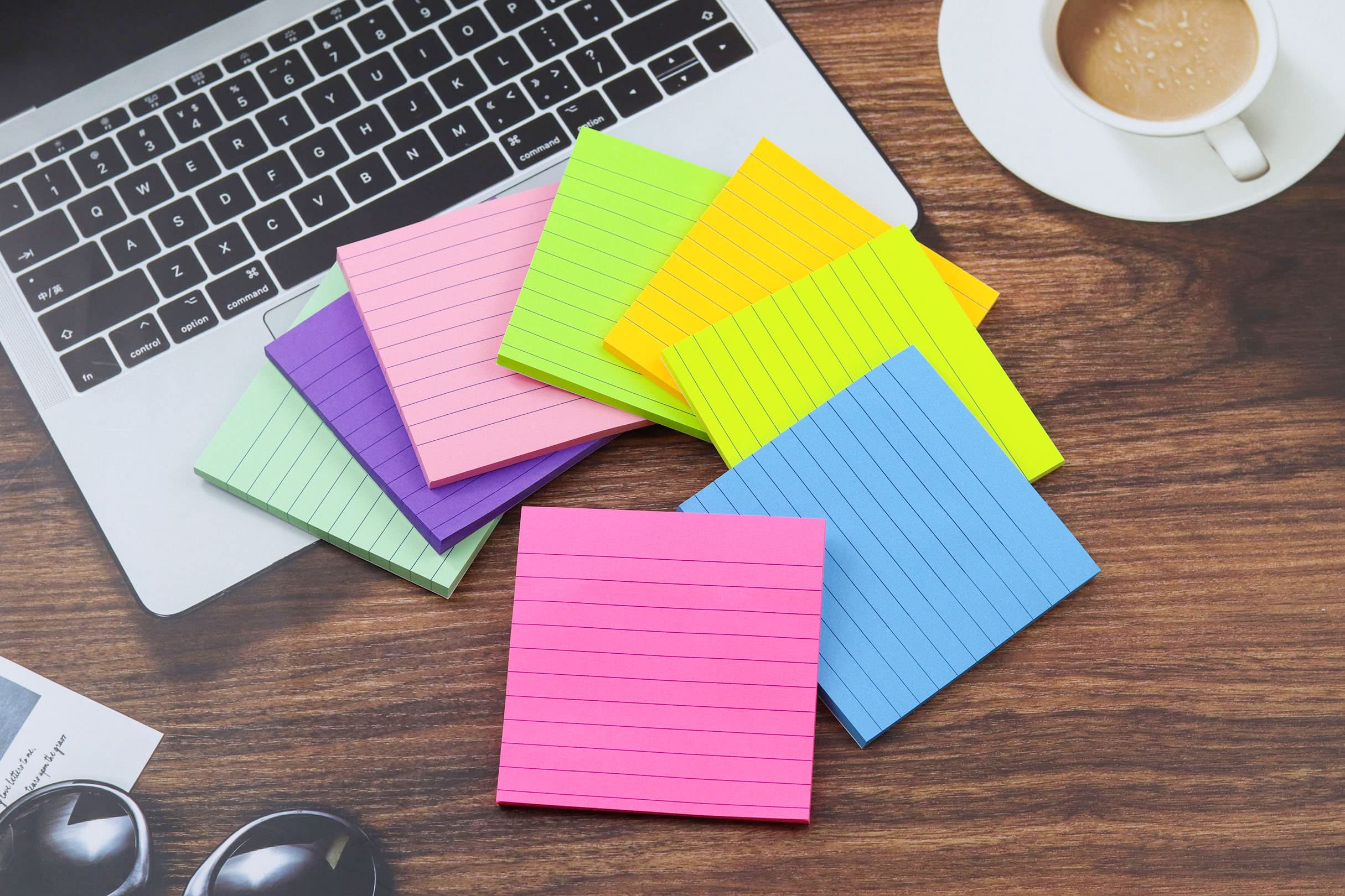 (8 Pads) Lined Sticky Notes 4x6 in Post, 8 Colors Self Sticky Notes Pad Its, Bright Post Stickies Colorful Big Rectangular Sticky Notes for Office, Home, School, Meeting, 40 Sheets/pad