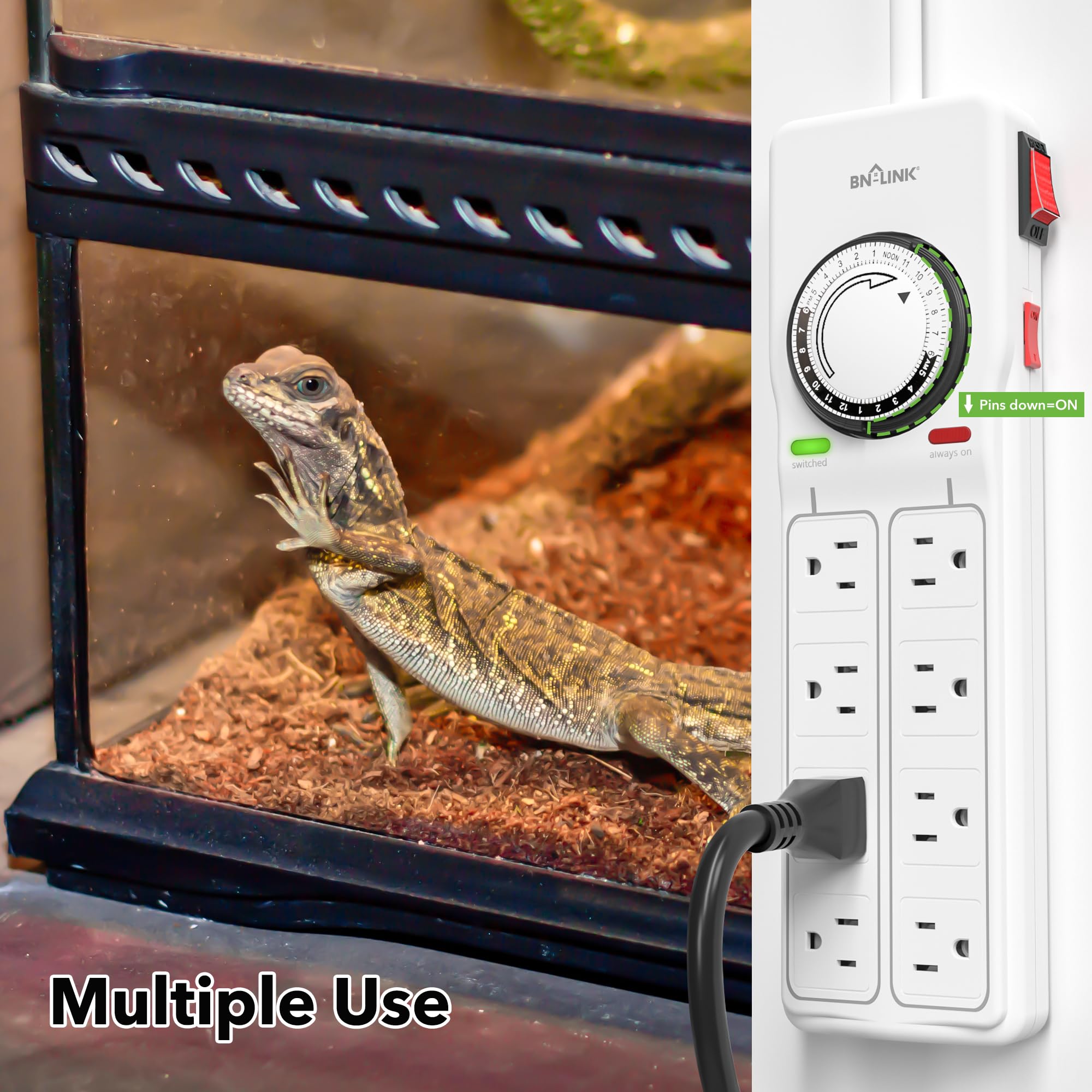 BN-LINK 8 Outlet Surge Protector with Mechanical Timer (4 Outlets Timed, 4 Outlets Always On) - White