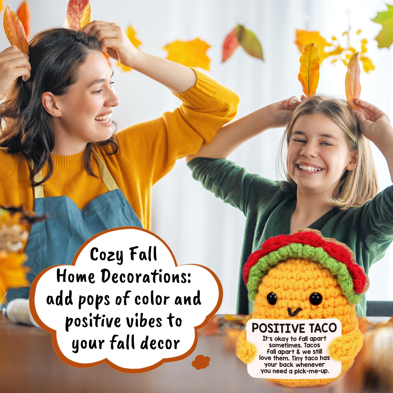 Positive Crochet Taco Christmas Birthday Gifts for Women Men Self Care Thanksgiving Basket Son Mom Dad Daughter Sister Friend Coworkers Relaxation Gift Desk Home Decor Emotional Inspirational Support