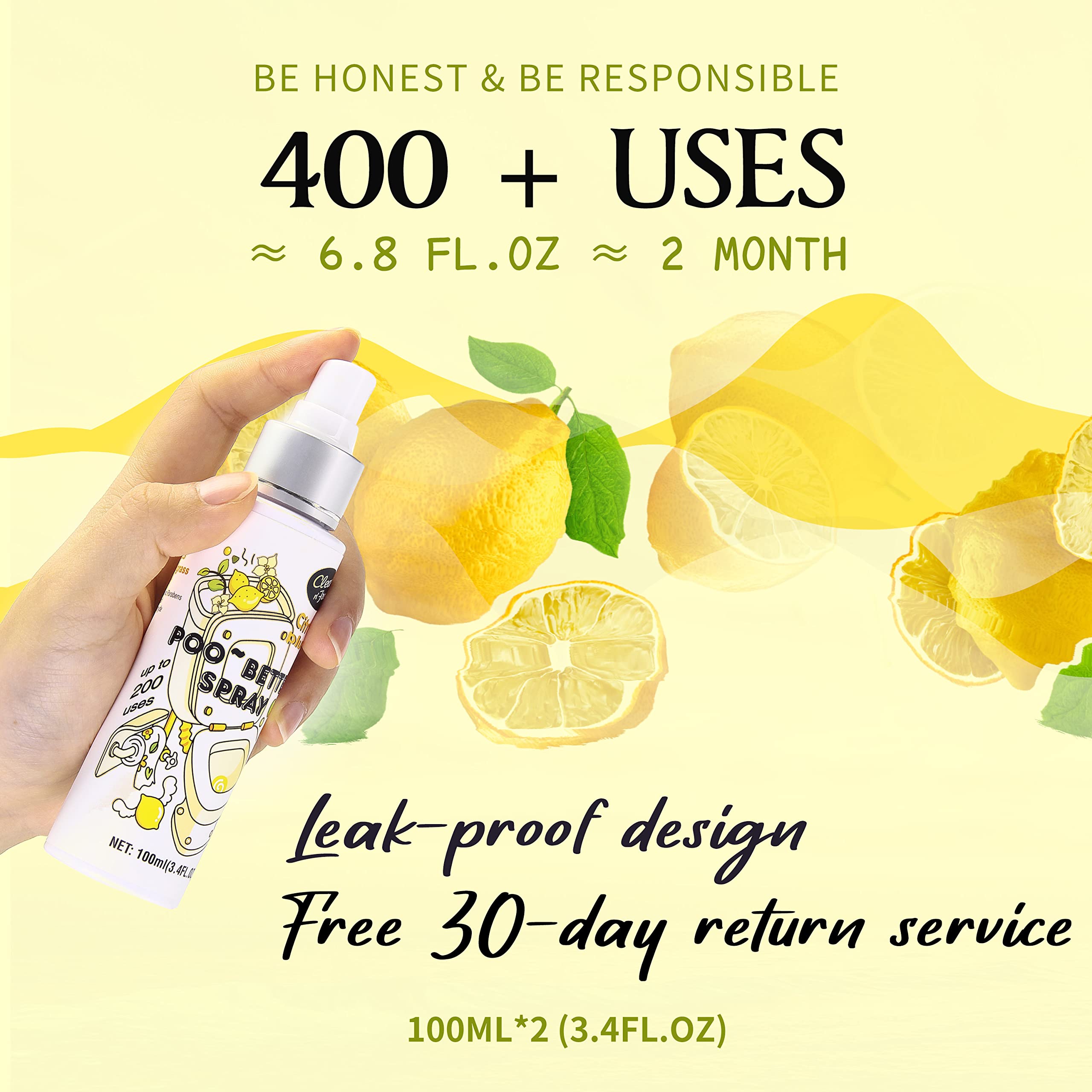 Clean-n-Fresh Toilet Spray, 6.8 Fl.oz Poo Spray | Up to 400+ Uses, 100% Natural Plant Essential Oil Citrus Scent, Bathroom Deodorizer