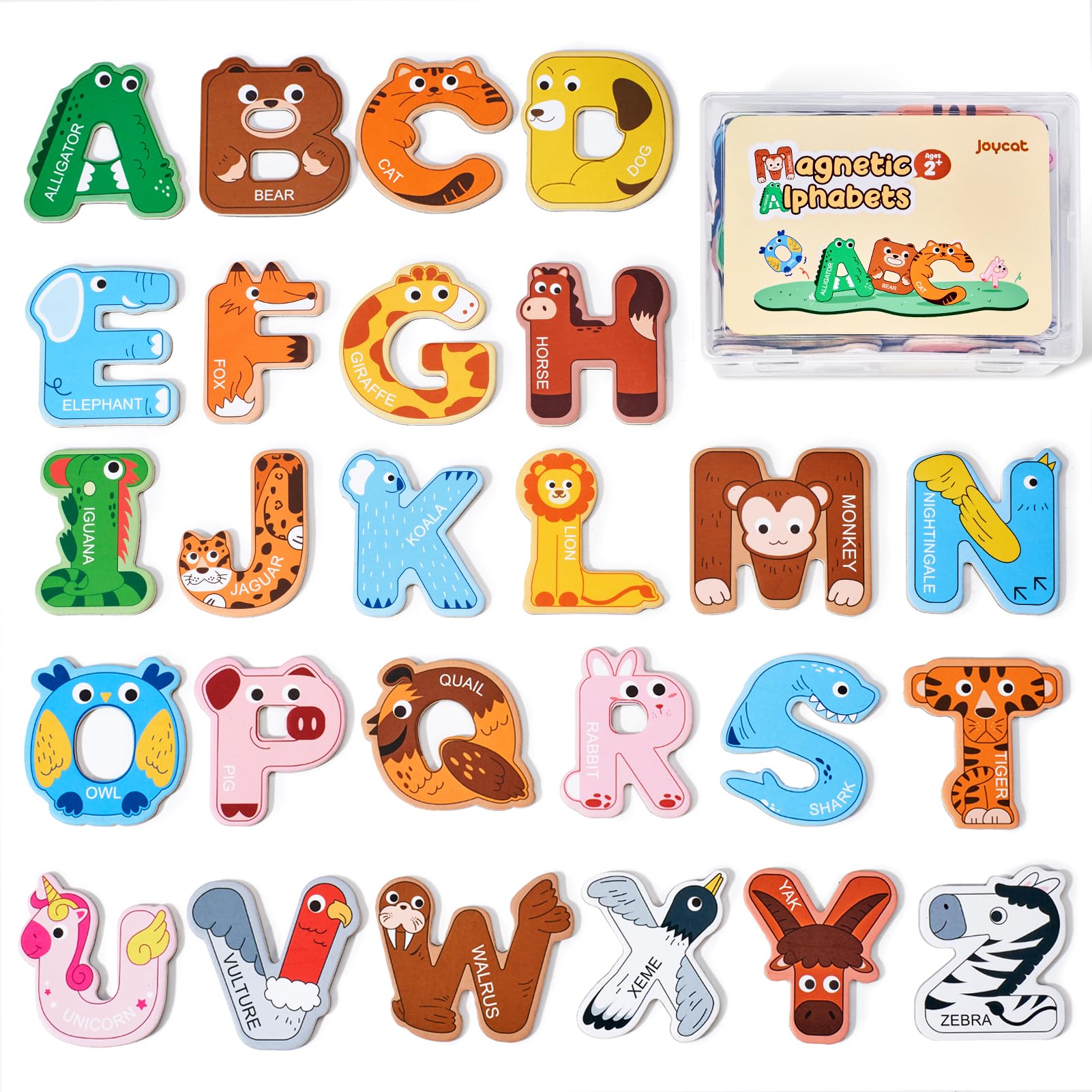 JoyCat Wooden Thick Alphabet Magnets for Toddlers Fridge Large Size Cute Animal Colorful ABC Magnetic Letters 26 Uppercase Letters Educational Toy Set for Kids Toddlers Preschool Learning Spelling