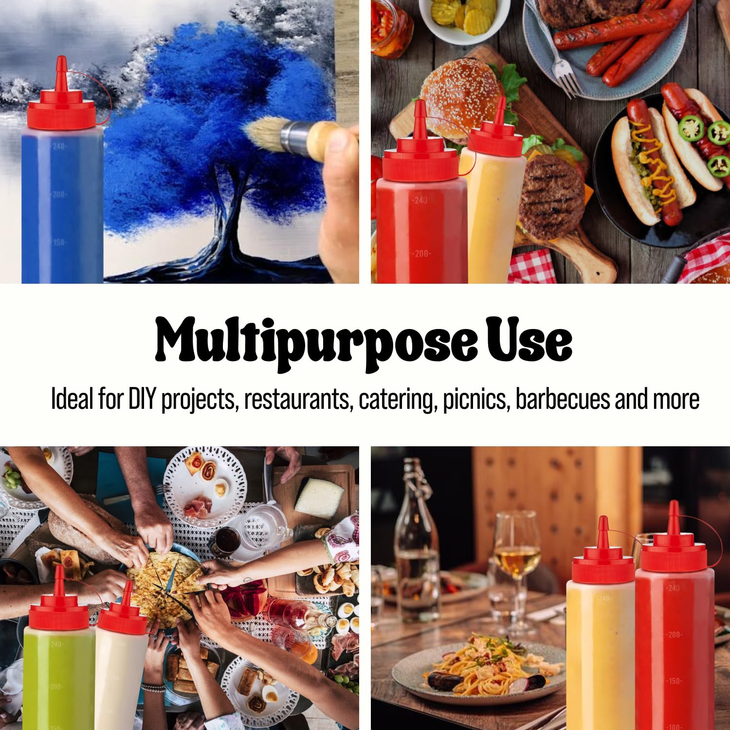 Norcalway 12 oz Condiment Squeeze Bottles for Sauces - Leak Proof Oil, Syrup, Dressing Squirt Bottles - 3 Pack