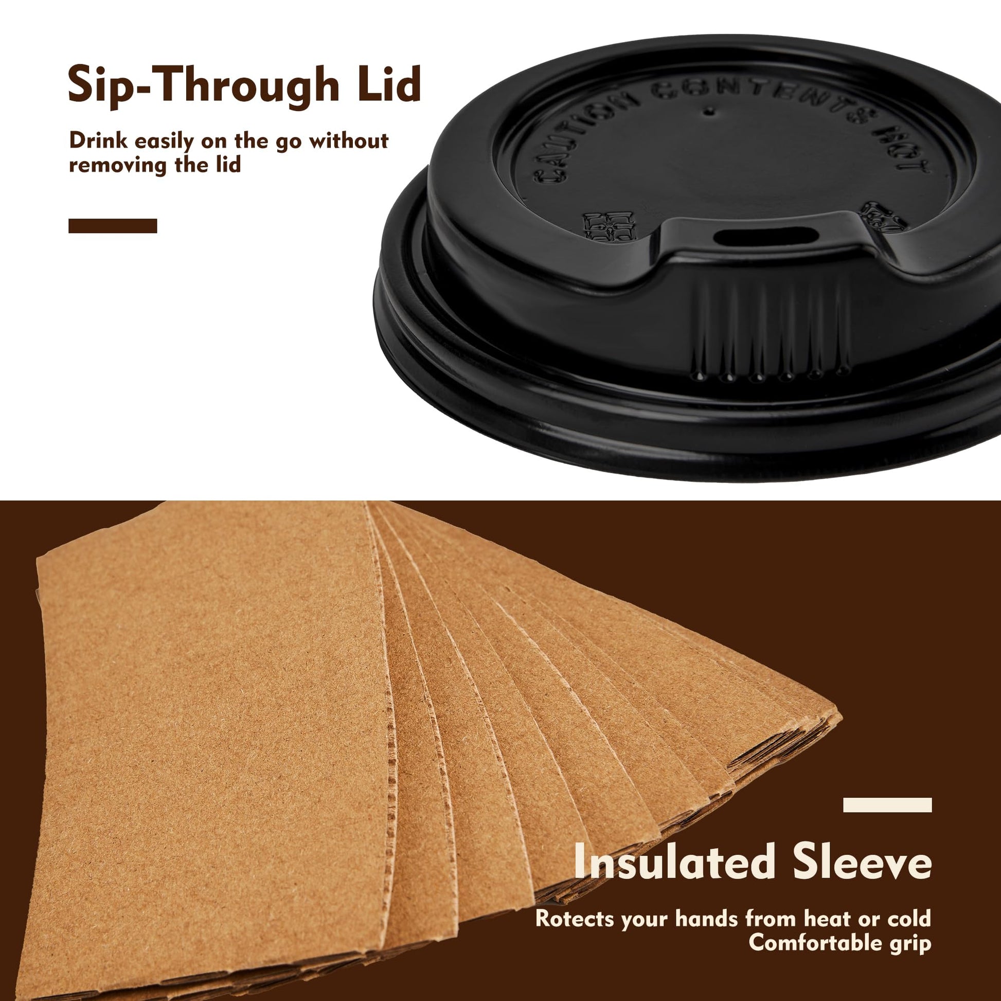 YEEHAW Disposable Coffee Cups with Lids 16 oz 50 Pack, Coffee cups with Lids and Sleeves, To Go Coffee Cups, Hot Paper Cups for Hot Beverages in Party, Family, Office, Upgraded