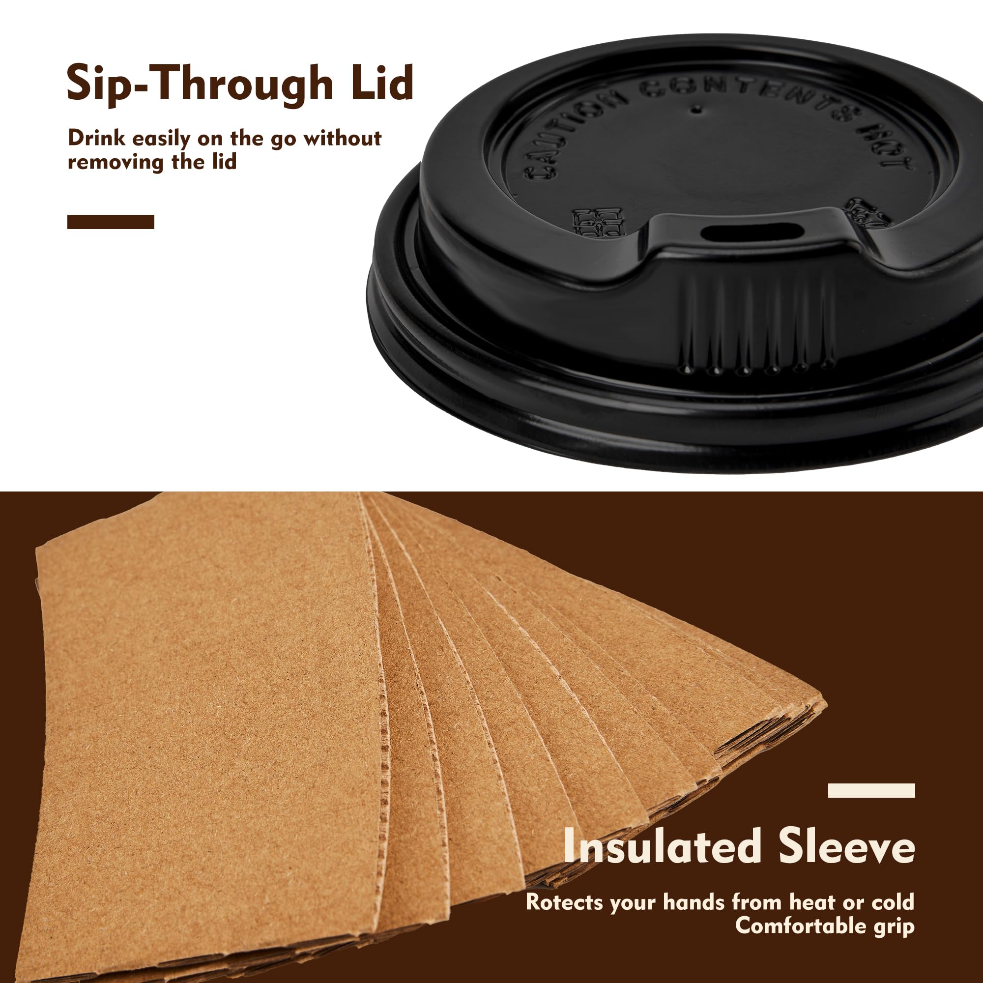 YEEHAW Disposable Coffee Cups with Lids 16 oz 50 Pack, Coffee cups with Lids and Sleeves, To Go Coffee Cups, Hot Paper Cups for Hot Beverages in Party, Family, Office, Upgraded
