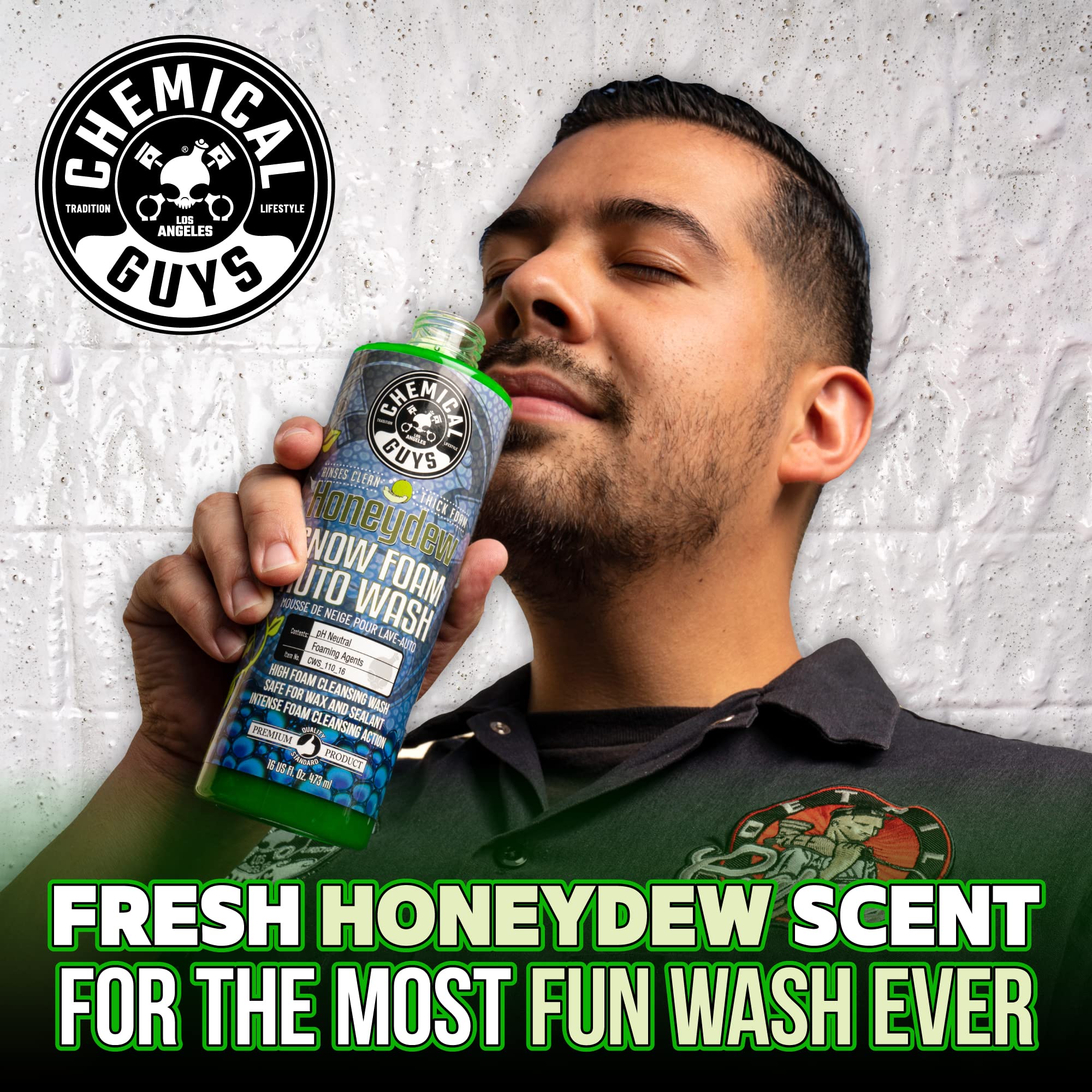 Chemical Guys CWS 110 Honeydew Snow Foam Car Wash Soap (Works with Foam Cannons, Guns or Bucket Washes) Safe for Trucks, Motorcycles, RVs & More, 128 fl oz (1 Gallon), Honeydew Scent