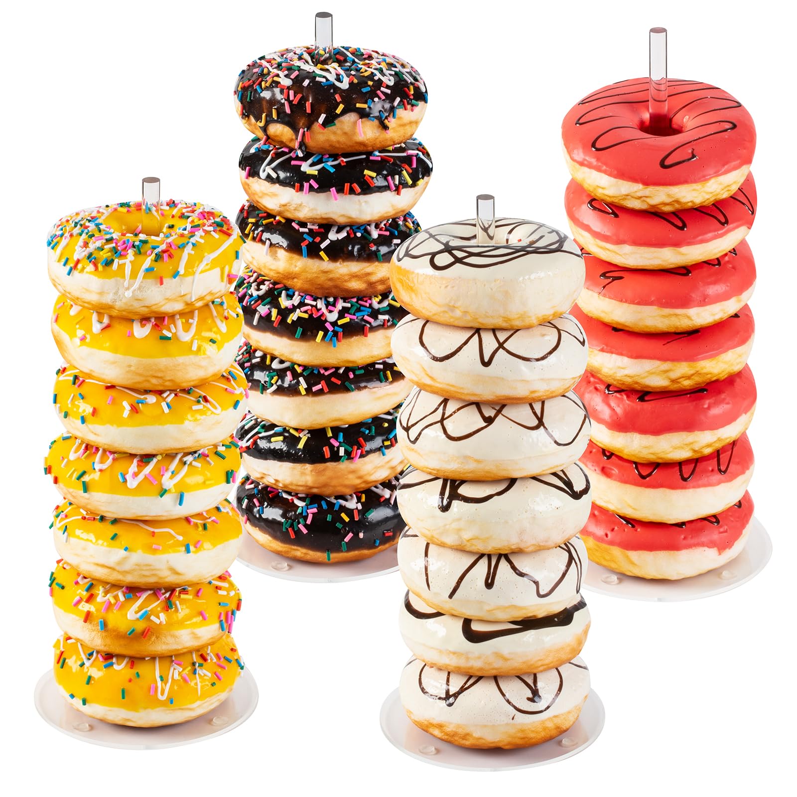 HENABLE 4er-Set Acryl Donut Display Ständer Turm - Dessert Tischhalter für Donuts, Bagels & Krapfen - Perfekt für Partys, Weihnachten, Geburtstage & Neujahr