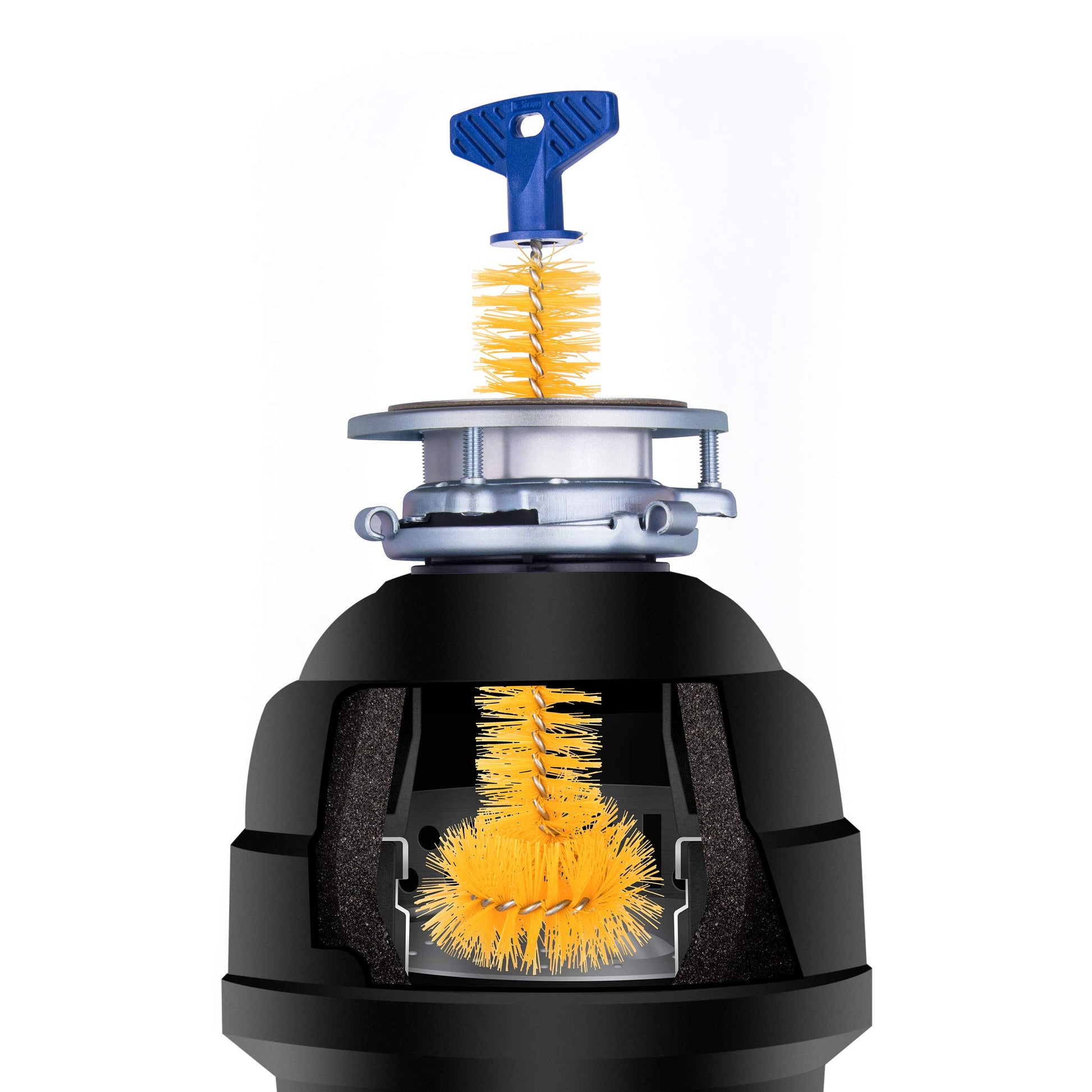 Mr. Scrappy Universal Garbage Disposal Brush, Sturdy Grip Handle, 11-Inches,Yellow