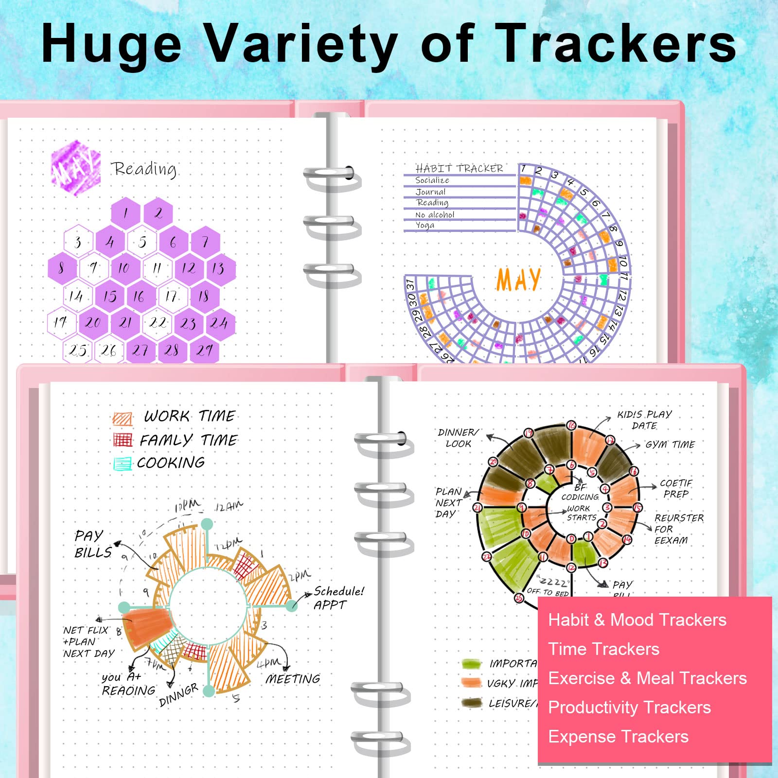 ALODNY 16 Pcs Journal Stencils Set - Time Saving Bullet Journaling Supplies/Accessories Kit -Ultimate Productivity Planner Stencil for Bullet Journal Stencils A5 Dotted Journals
