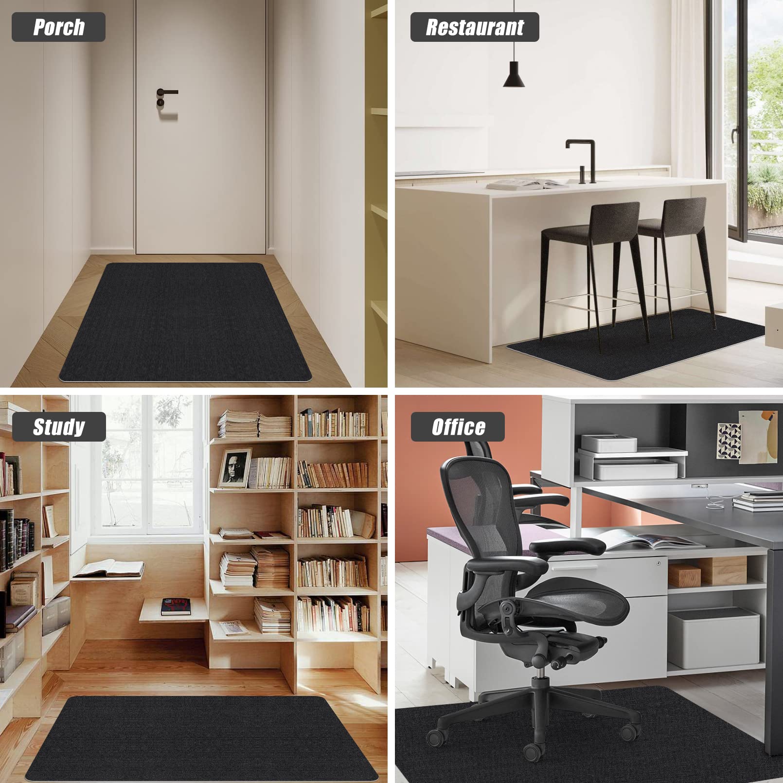 Sycoodeal Office Chair Mat for Hardwood Floor,Office Computer Gaming Chair Mat for Tile Floor,Large Floor Protector Rug,Anti-Slip,Easy to Clean,Pure Black(48"x36")