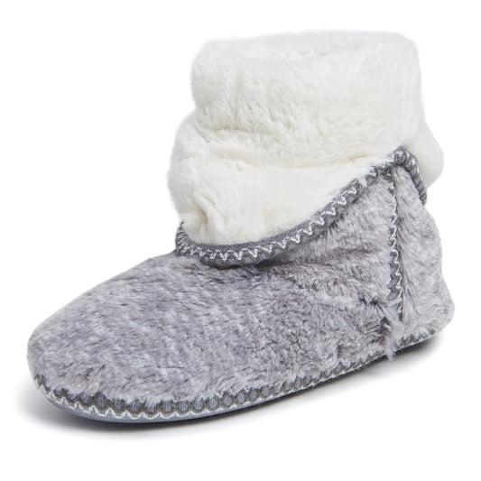 Dearfoams Women's Beth Foldover Boot Slipper, Grey Frost, Medium