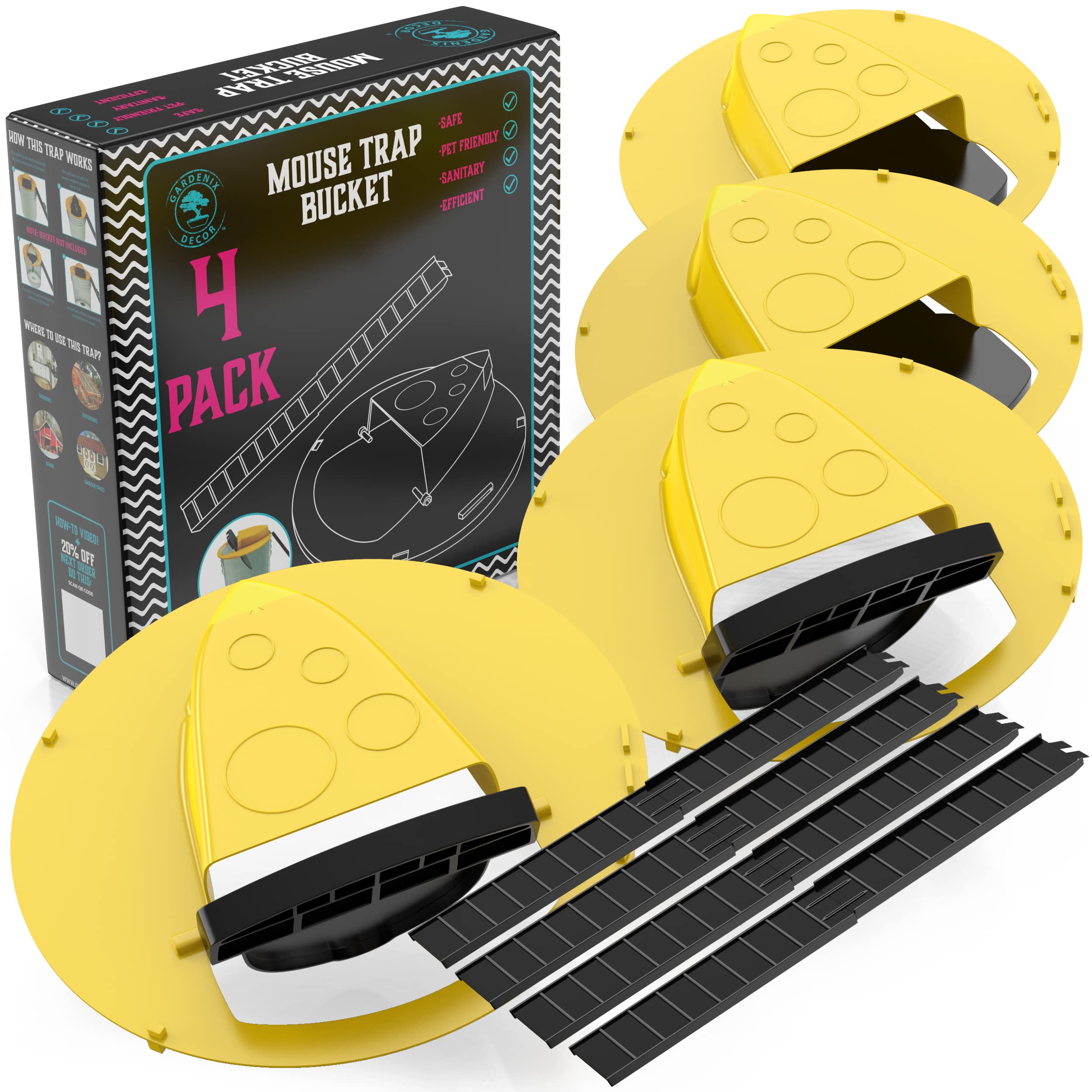 Mausefalle Eimer – 5-Gallonen-Eimerdeckel Mausefalle 4er-Pack – Automatische Reset-Flip- und Slide-Mausefalle – Humane Mausefallen für den Innen- und Außenbereich – Wiederverwendbare Mausefalle