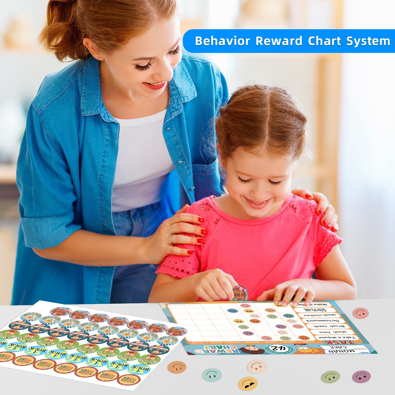 ANSTROUT Boho 32 Chore Charts Behavior Reward Chart System,Sticker Chore Chart Pad for Kids with 2328 Stickers, 12.2" x 9.8" Magnetic Reward Chart to Develop Responsibility & Good Habits.