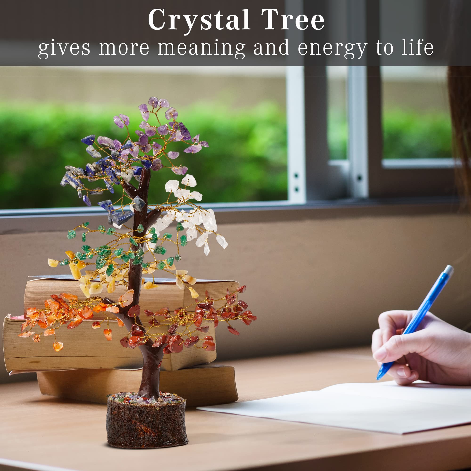 Crystal Tree of Life 7 Chakra Healing Crystal Trees for Home Decor, Office Desk Decor, Boho Decor, Handmade Bonsai Trees for Positive Energy, Money, Good Luck Birthday Gifts for Women, Mom