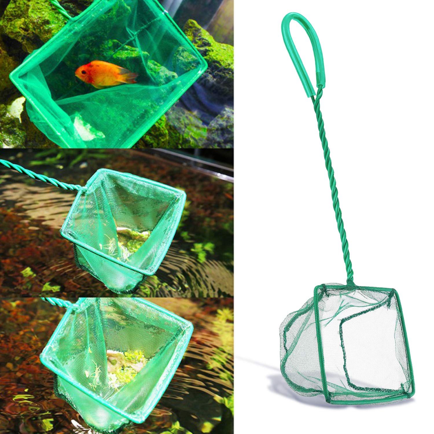 2 Pack Aquarium Fish Nets, DSSPORT 4 Inch Small Mesh Fish Catch Nets with Plastic Handle Green (Pine Green)