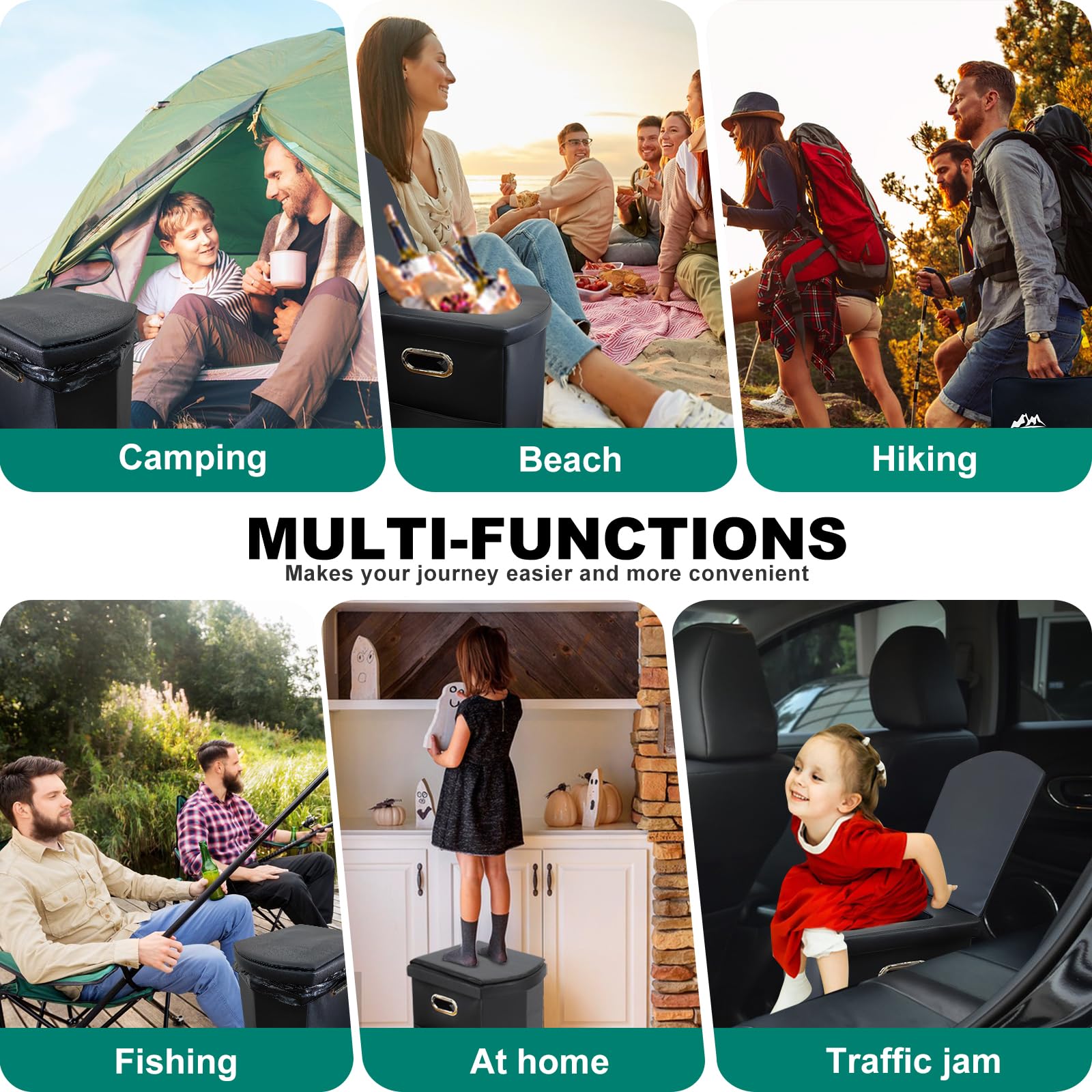 Ann Katy Upgrade XL Portable Toilet for Adults, Extra Large Portable Travel Floding Camping Toilet, Camping Tall Toilets with Lid for Kids Compact Potty for Car,Hiking,Beach,Toilet Storage Stool