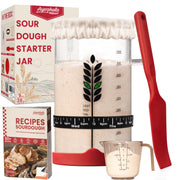 Sourdough Starter Kit - 38oz with Cookbook, Measuring Cup, Spatula, Wide Mouth Jar Cover, Thermometer, Date Marked Feeding Band, Glass Jar for Baker, Bread Baking Supplies