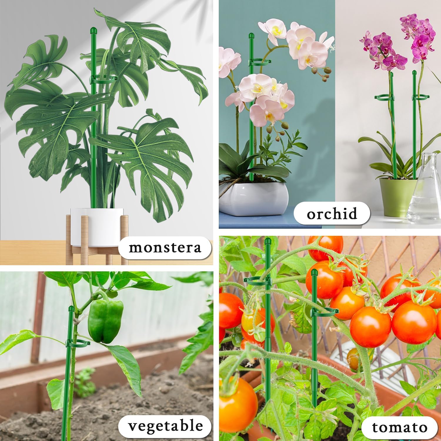 Plant Stakes 17inch &11inch SupKing Adjustable Length Plant Support Stake 16Pcs Green Orchid Stick with Clips for Indoor Outdoor,Garden Pole for Potted Tomato Amaryllis Vegetables Comes with 20 Ties