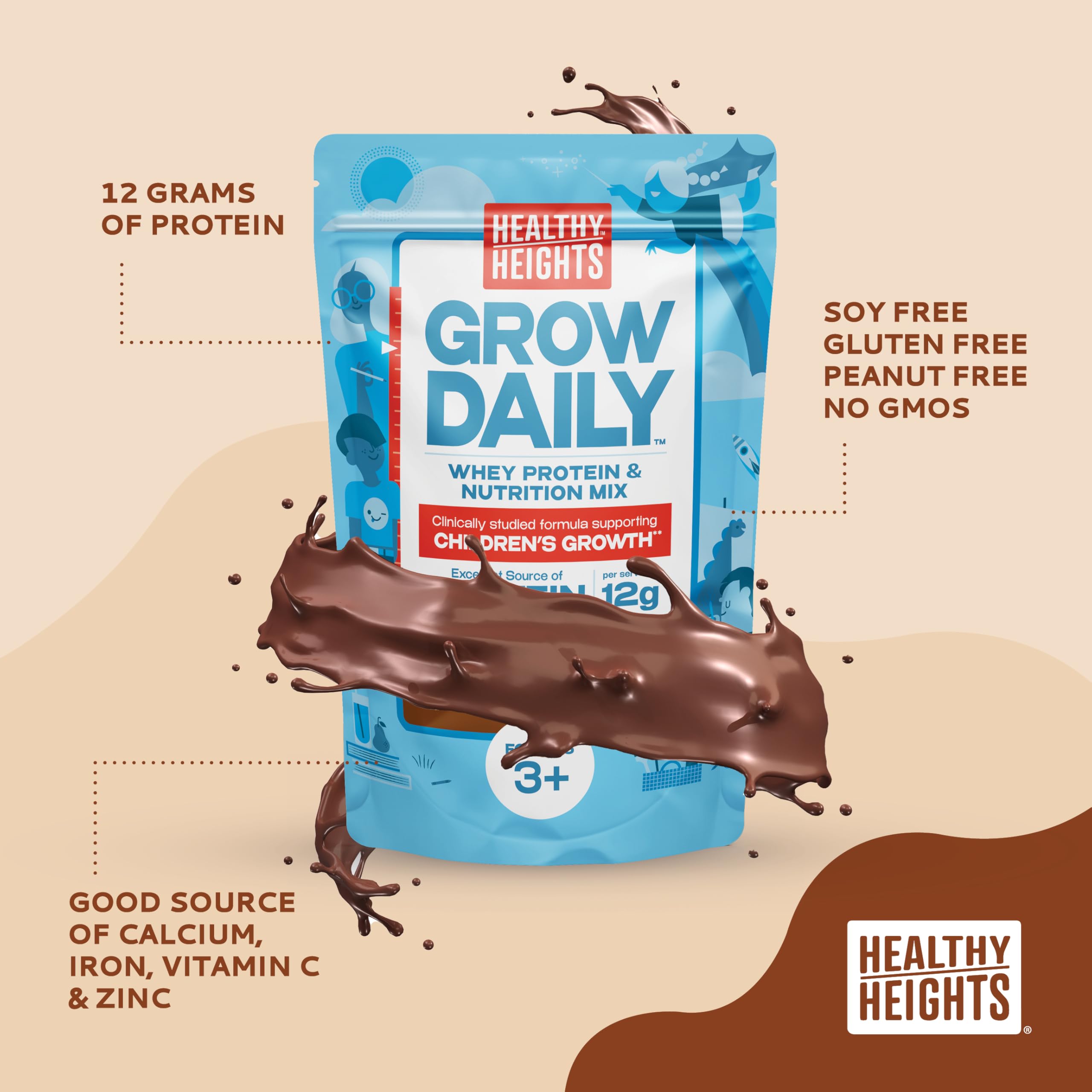 Healthy Height Grow Daily Kids Protein Drink Mix (Chocolate) - High Protein Shake for Kids 3+