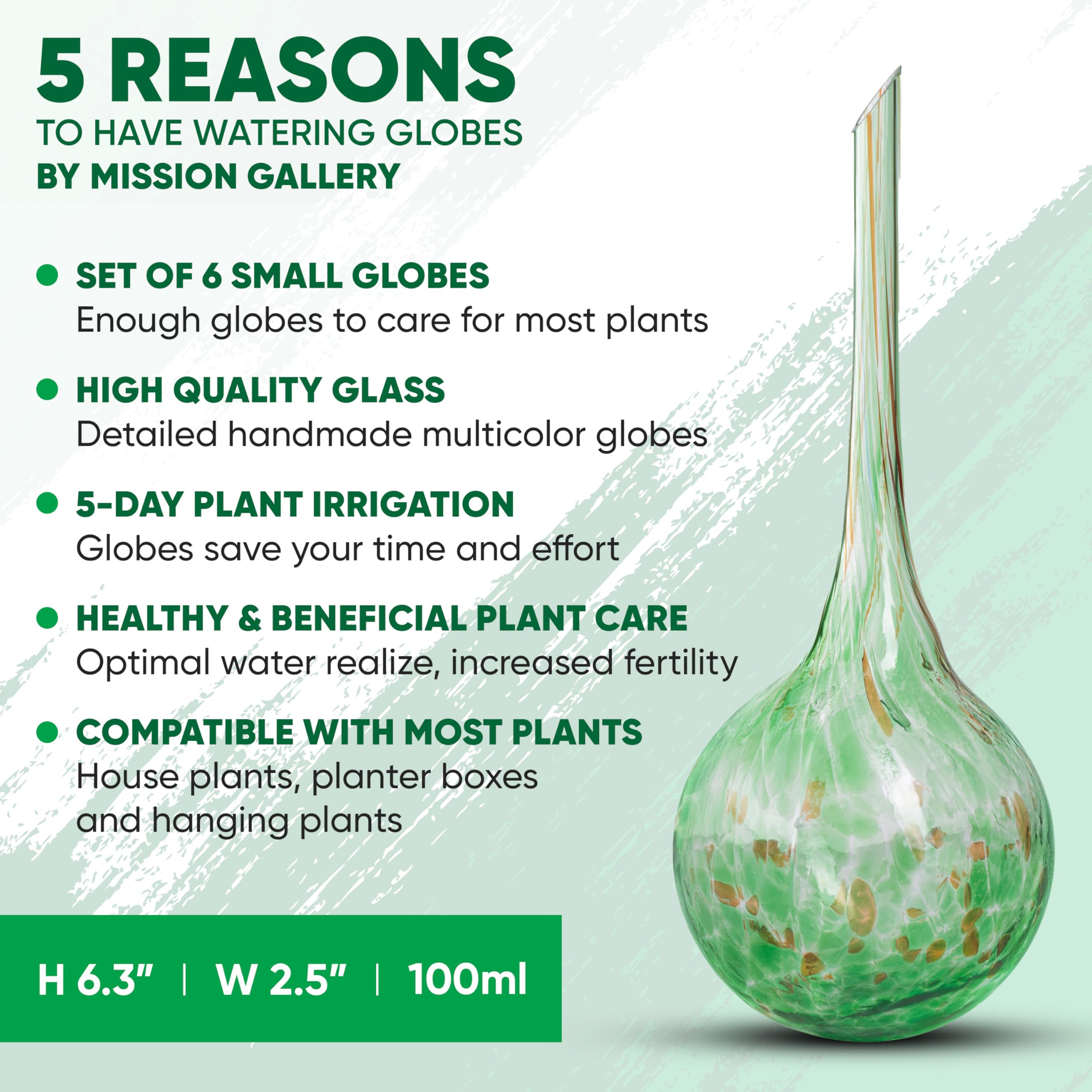 Mission Gallery Plant Watering Globes Set of 6 - Small Self Watering Globes for Indoor & Outdoor Plants - Multicolored, Automatic, Glass Watering Bulbs for Daily Use, Plant Watering Devices