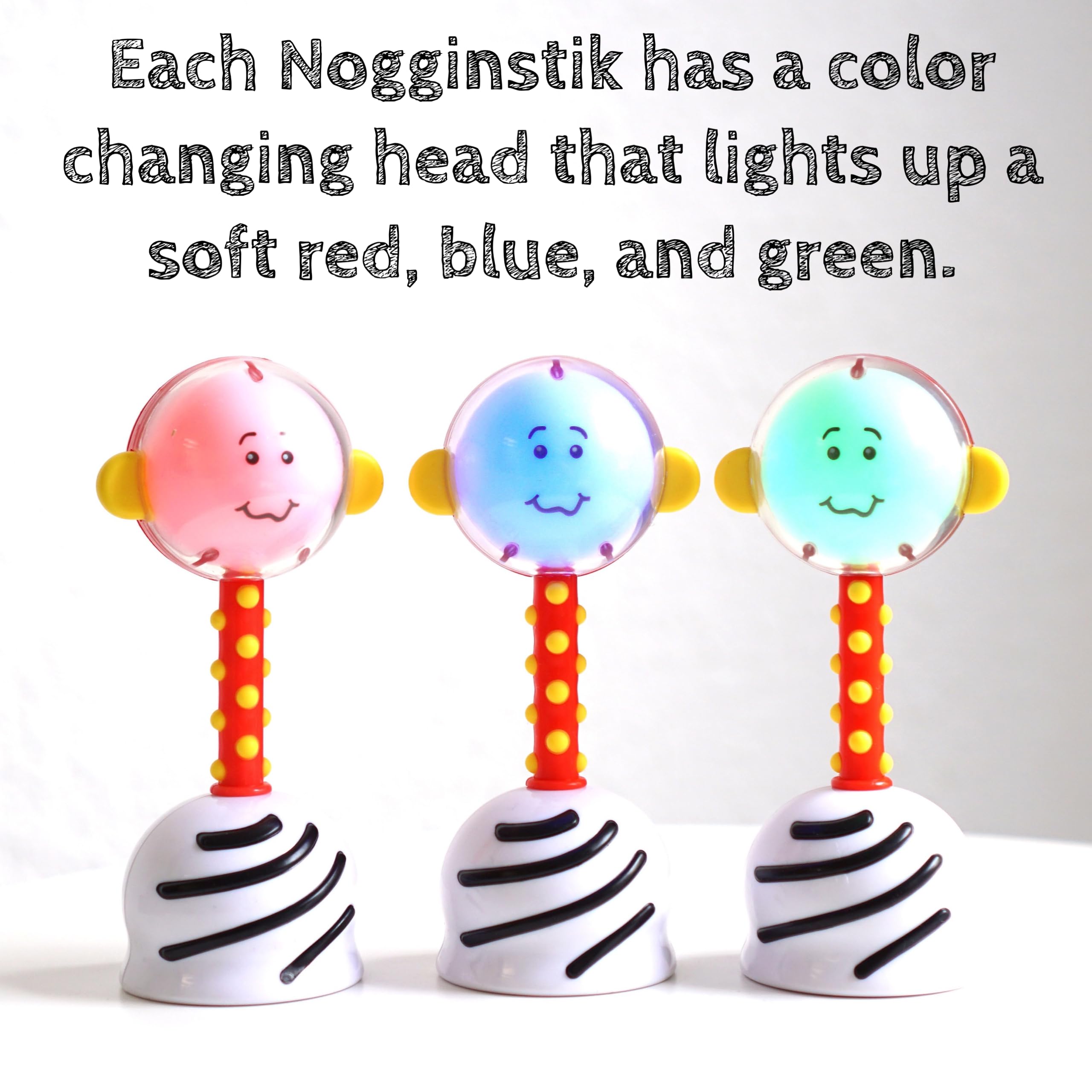 SmartNoggin NogginStik Light-up Developmental Rattle - Color Changing, Textured for Grasping, Mirror & Rattle Sound - Sensory Toy for Babies, Ages 0-12 Months