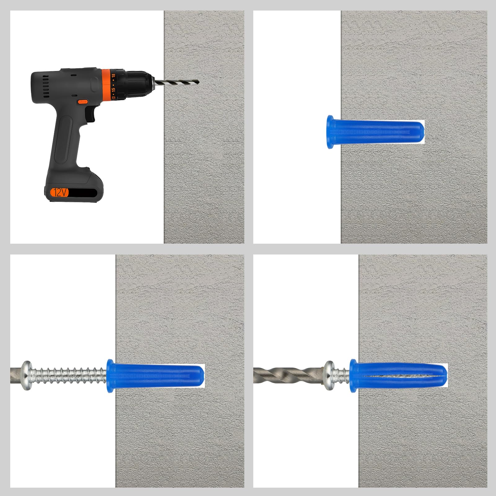 VGBUY 180PCS Conical Concrete Anchors and Screws Assortment Kit, 90PCS Concrete Wall Anchors, 90PCS Self Tapping Screws for Masonry Stucco Brick Cement Cinder Block Tile, with 2PCS Drill Bit