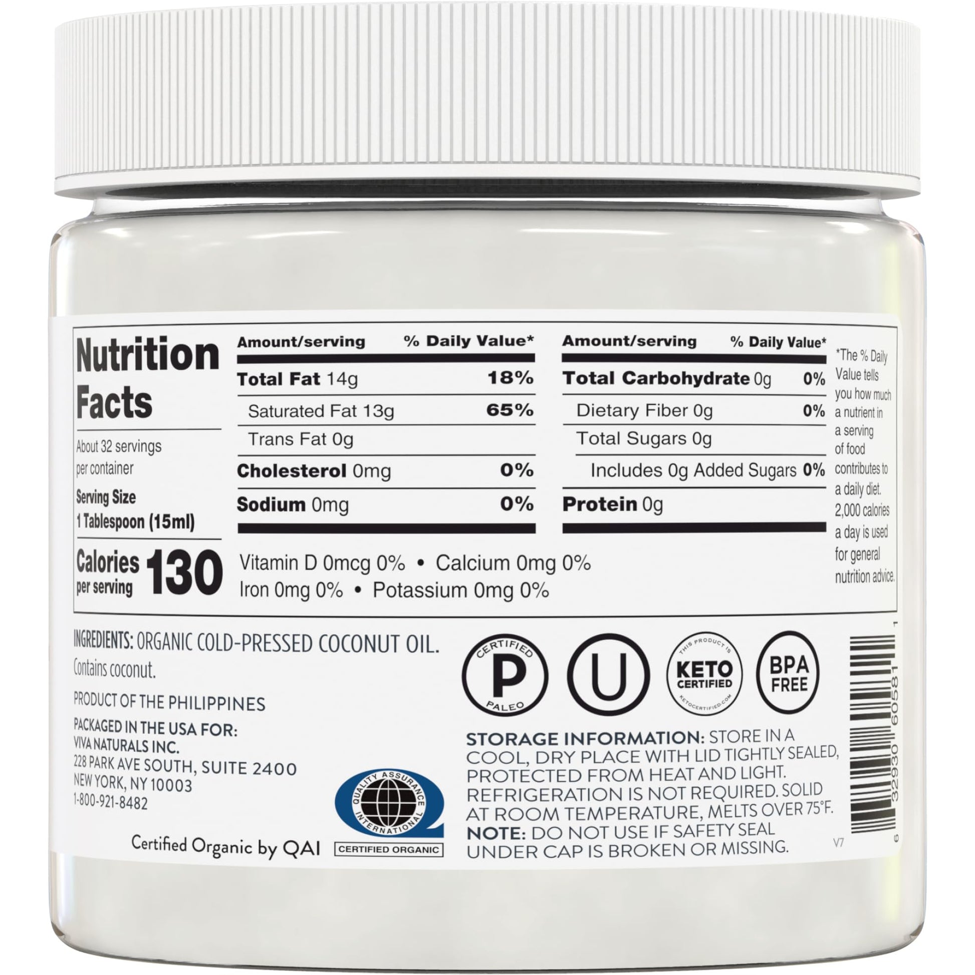 Viva Naturals Organic Coconut Oil - Unrefined, Cold-Pressed Extra Virgin Coconut Oil, USDA Organic and Non-GMO Cooking Oil, Great as Hair Oil and Skin Oil, 16 Fl Oz