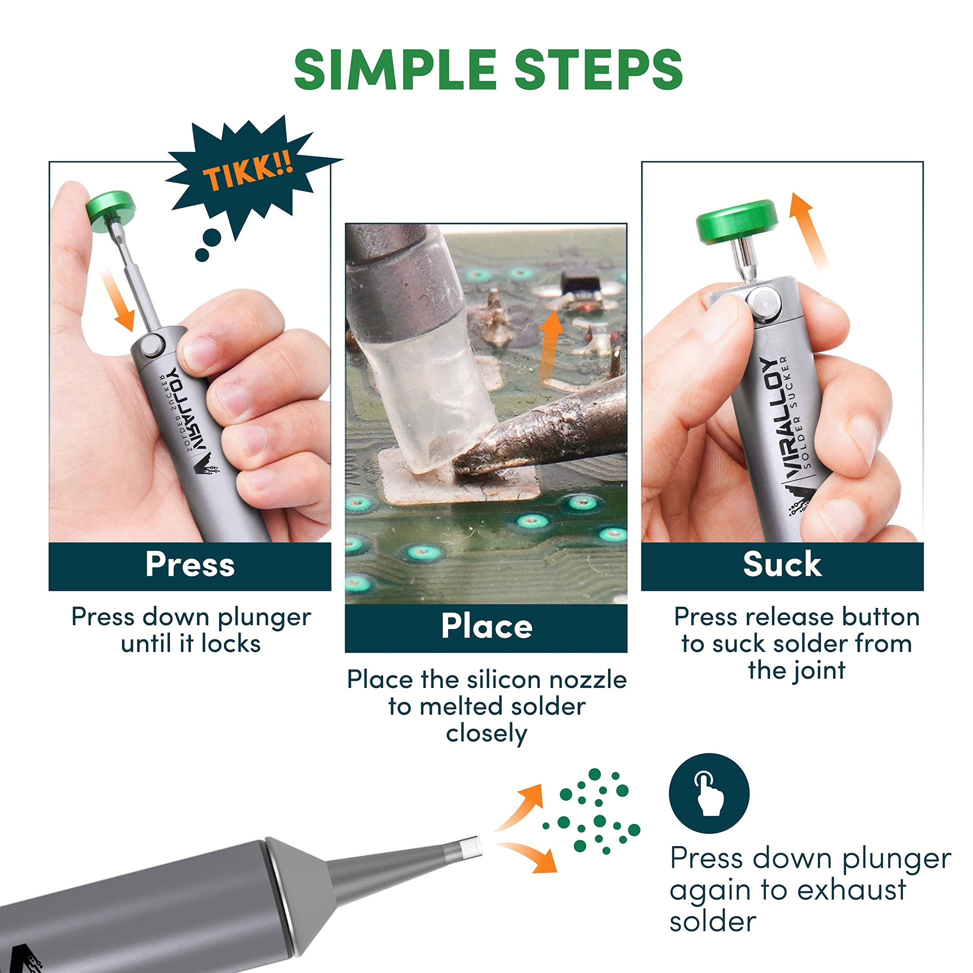 Solder Sucker Tool No Clog Silicone-Tip Manual Desoldering Pump Soldering Accessories for Solder Remover – Unrivaled Suction • No Power Needed • Ultra Low-Maintenance • Best-in-Class Desoldering Gun
