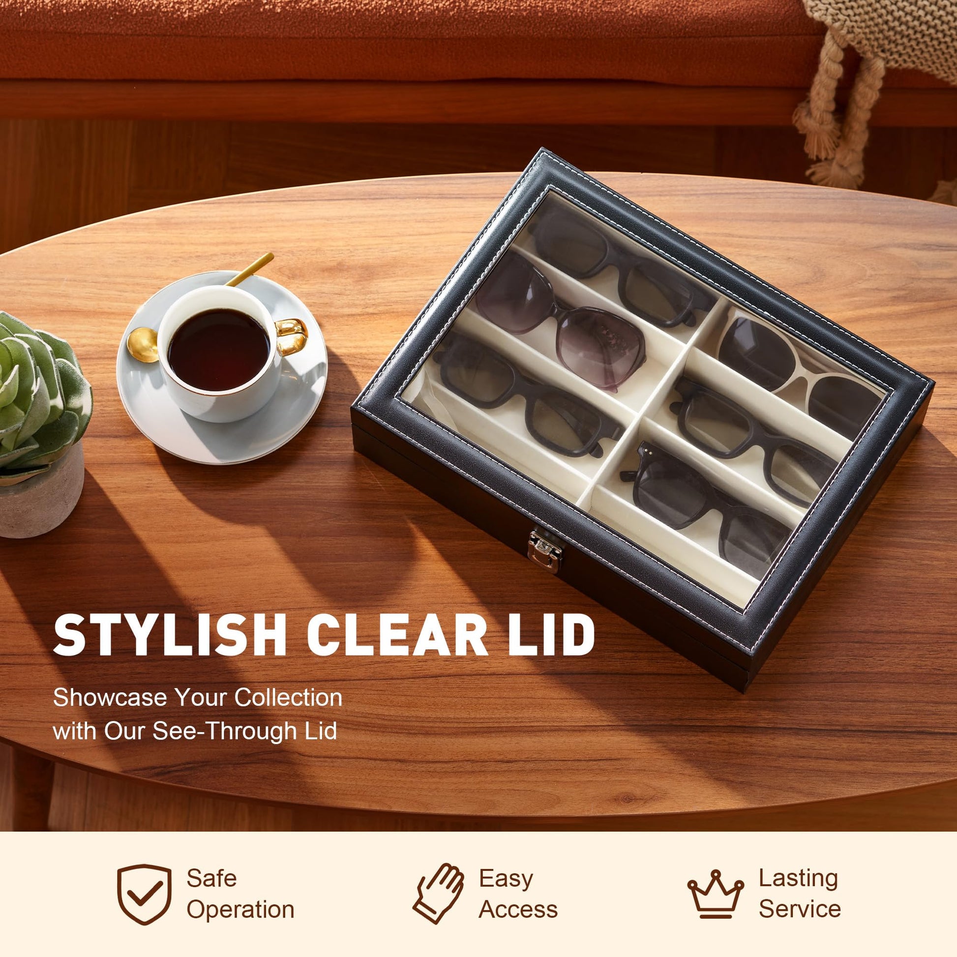 CO-Z Leather Multi Sunglasses Organizer for Women Men, Eyeglasses Eyewear Display Case with 8 Slots, Jewelry Watch Organizer, Sunglasses Jewelry Collection Case, Sunglass Glasses Storage Holder Box