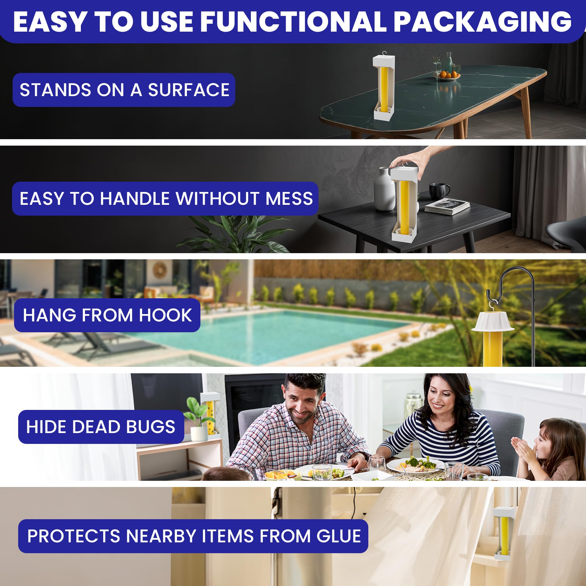 Fly Stick Sticky Fly Traps for Indoors Outdoor 6pk. Non-Toxic Super Sticky Hanging Flies Catcher Paper Tape Strips for Home. Catches All Bugs and gnats. Indoor Outdoor House Flying Insect Trap