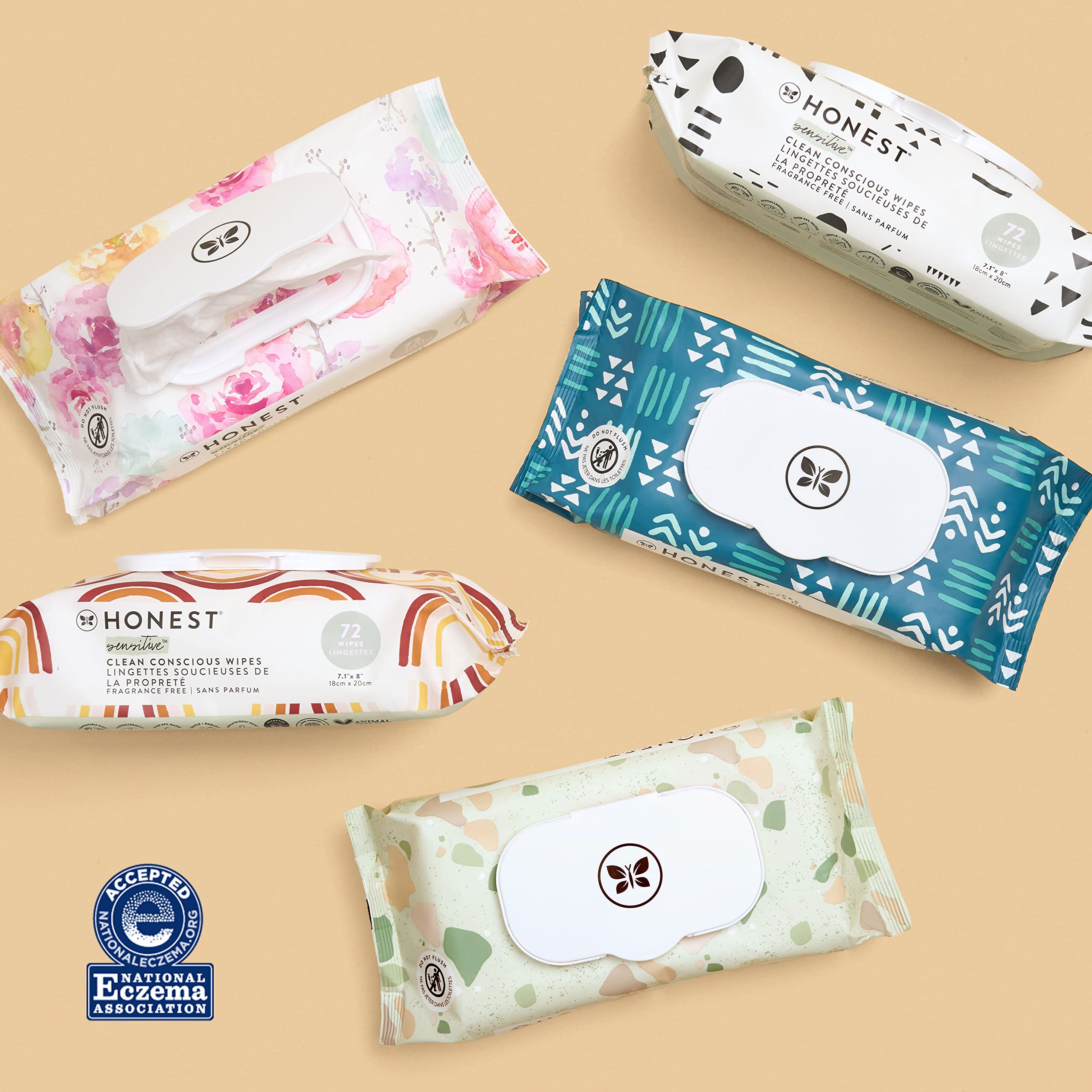The Honest Company Clean Conscious Multi-Use Wipes | Hypoallergenic + Unscented for Sensitive Skin | Over 99% Water, Compostable, Plant Based, Baby Wipes | Geo Mood, 288 Count