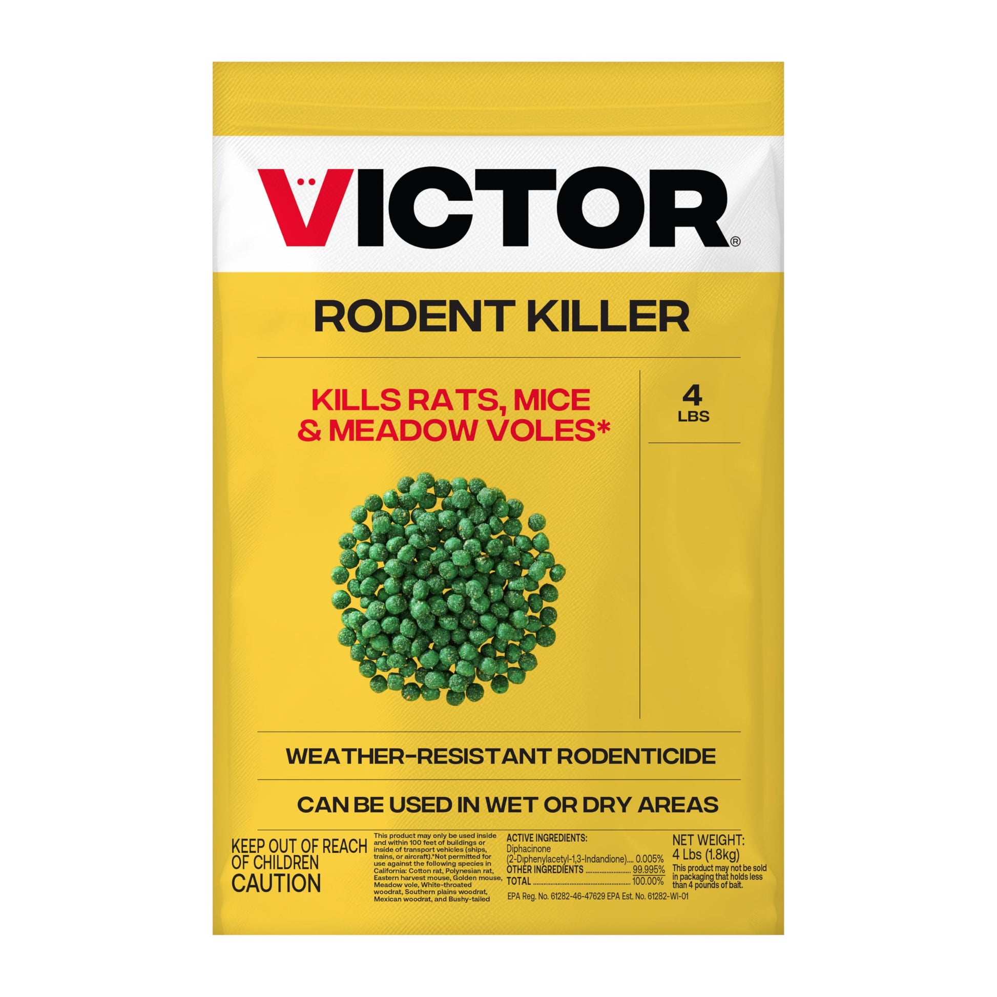 Victor Rat Poisoning for Inside & Outside Use - Kills Rats, Mice, Meadow Voles | Mouse Poisoning for Indoor & Outdoor Areas, Ready-to-Use, 4 lb Bag - M925