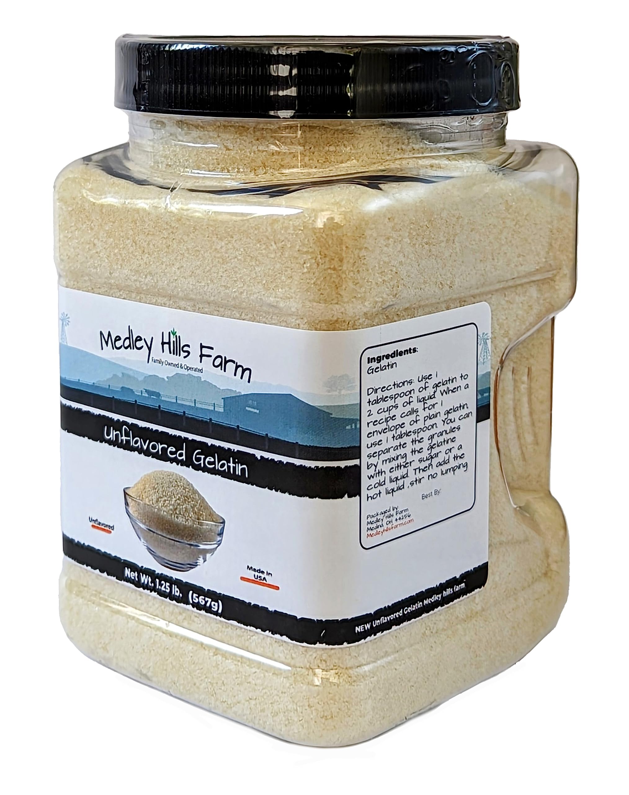 Unflavored Gelatin by Medley hills farm 1.25 lbs. in Reusable Container - Gelatin powder unflavored thickening agent. Made in USA.