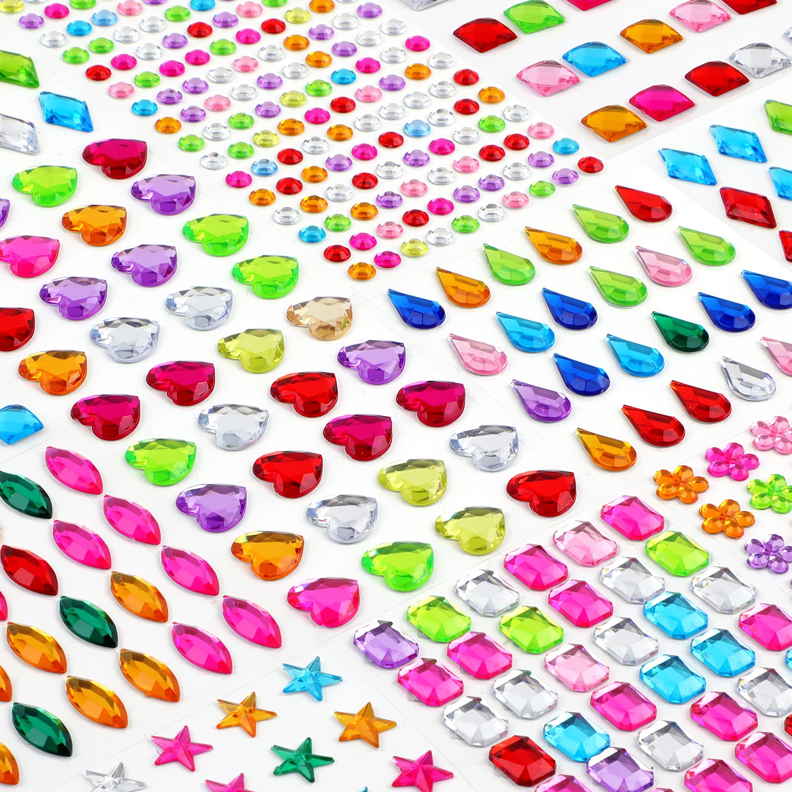 407pcs Gem Stickers Crafts for Kids, Self Adhesive Jewel Stickers, Acrylic Bling Stick on Gems, Rhinestone Stickers for Crafts, Muticolor Gemstone Sticky Gems for Crafting Decorating DIY