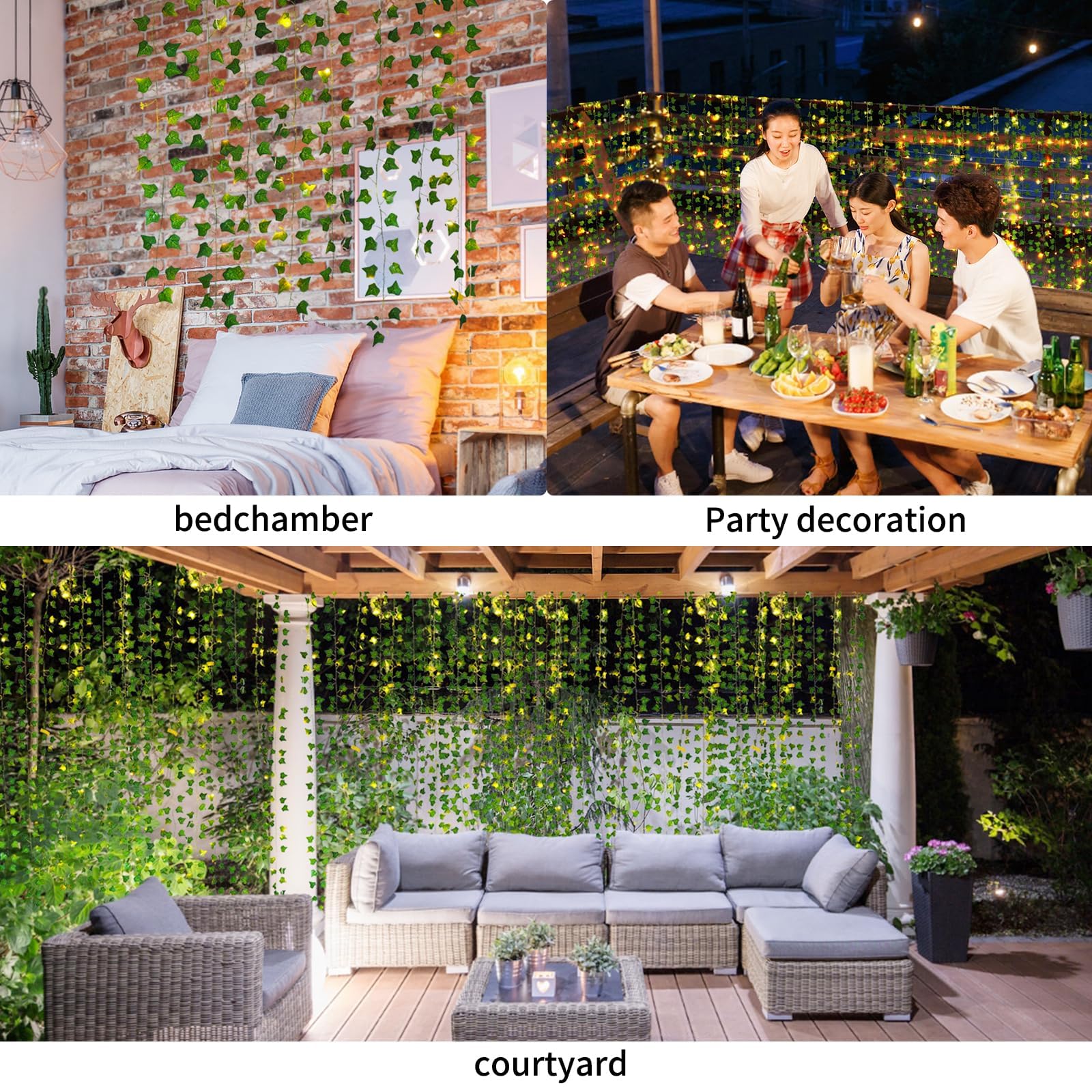 Freyalife Fake Vines for Room Decor(12 Pack 84 FT),with CE Certified 80 LED String Lights,Artificial Plant Ivy for Aesthetic Home Bedroom Wall Wedding Party Office Patio Indoor, Outdoor Garden Décor