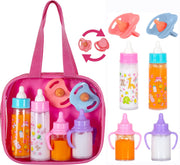 fash n kolor®, My Sweet Baby Disappearing Doll Feeding Set, Baby Care 6 Piece Doll Feeding Set for Toy Stroller | 2 Milk & Juice Bottles with 2 Toy Pacifier for Baby Dolls