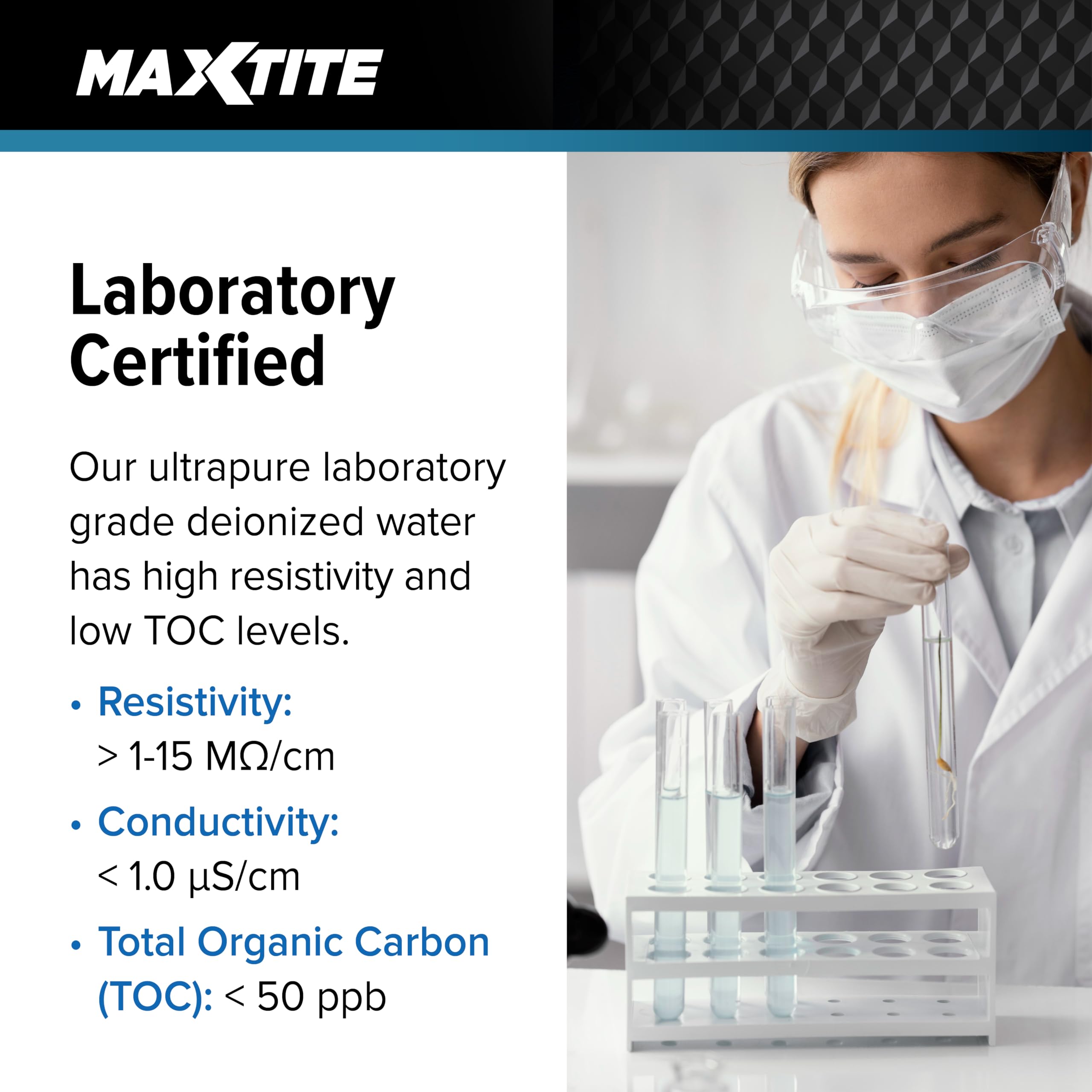MAXTITE Type II Deionized Water - Laboratory Grade (1 Gallon)