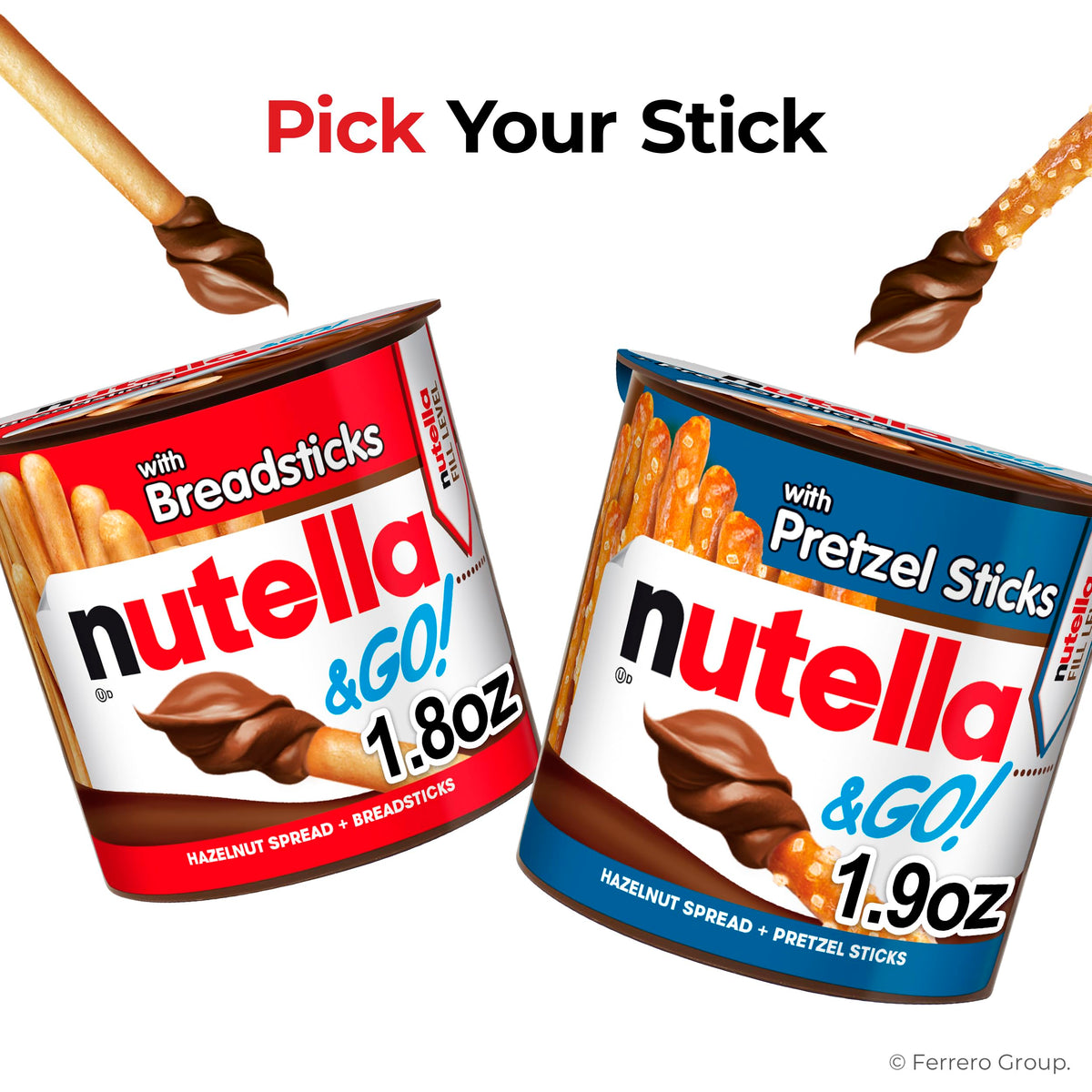 Nutella & GO! Großpackung mit 24 Stück, Haselnuss-Kakao-Aufstrich mit Brotstangen, Nikolausstrümpfe, Snack-Becher, je 51 g